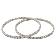 Tiffany & Co. Sterling Silver Somerset Narrow Woven Mesh Bangle Bracelet Pair