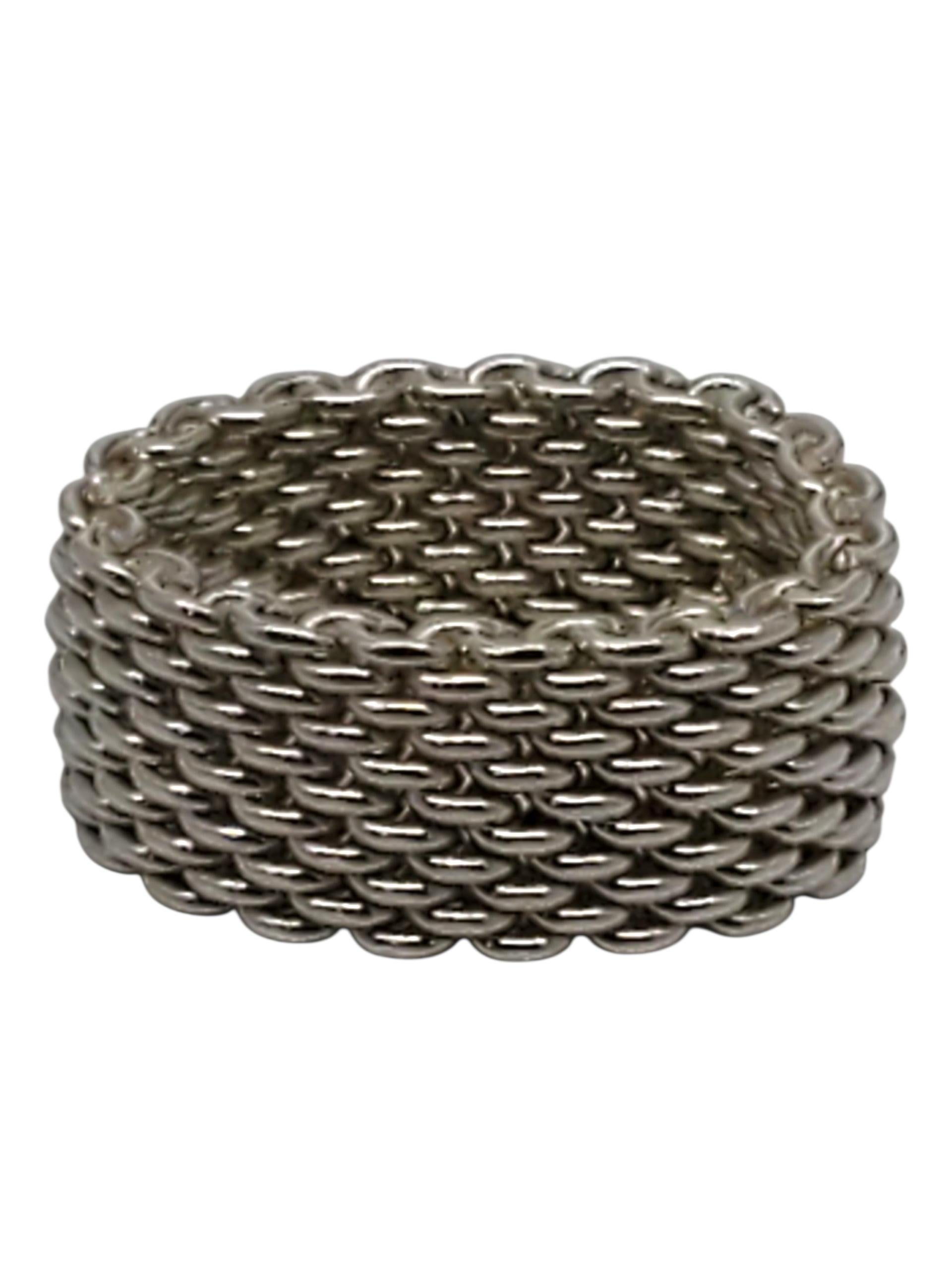 Tiffany & Co. Anello in argento Sterling Somerset a maglia intrecciata misura 7 #22612 In condizioni buone in vendita a Washington Depot, CT