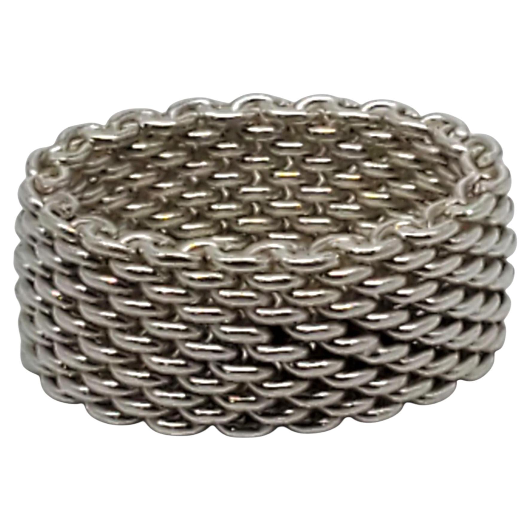 Tiffany & Co. Anello in argento Sterling Somerset a maglia intrecciata misura 7 #22612 in vendita