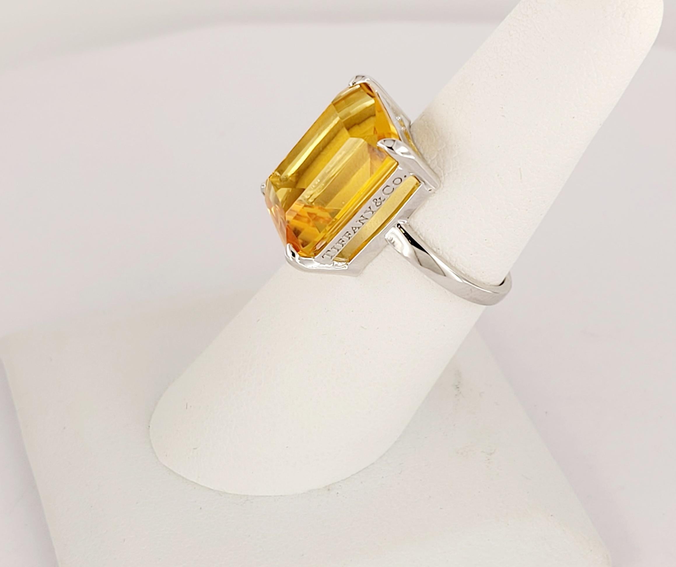 Emerald Cut Tiffany & Co. Sterling Silver  Sparklers  Citrine Ring Size 6 For Sale