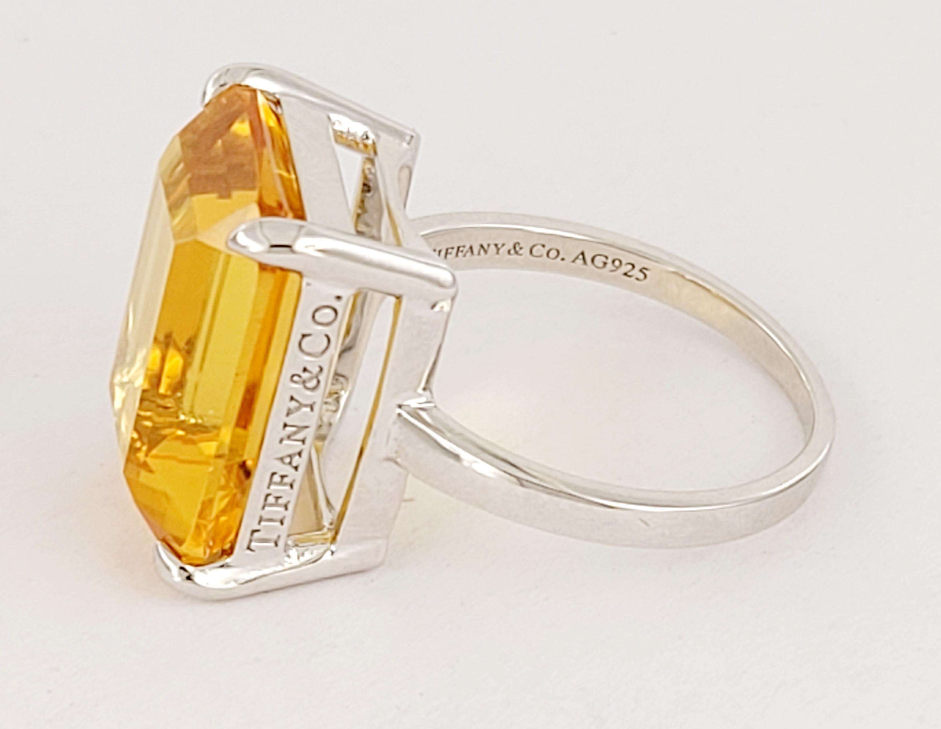Emerald Cut Tiffany & Co. Sterling Silver  Sparklers  Citrine Ring Size 7 For Sale