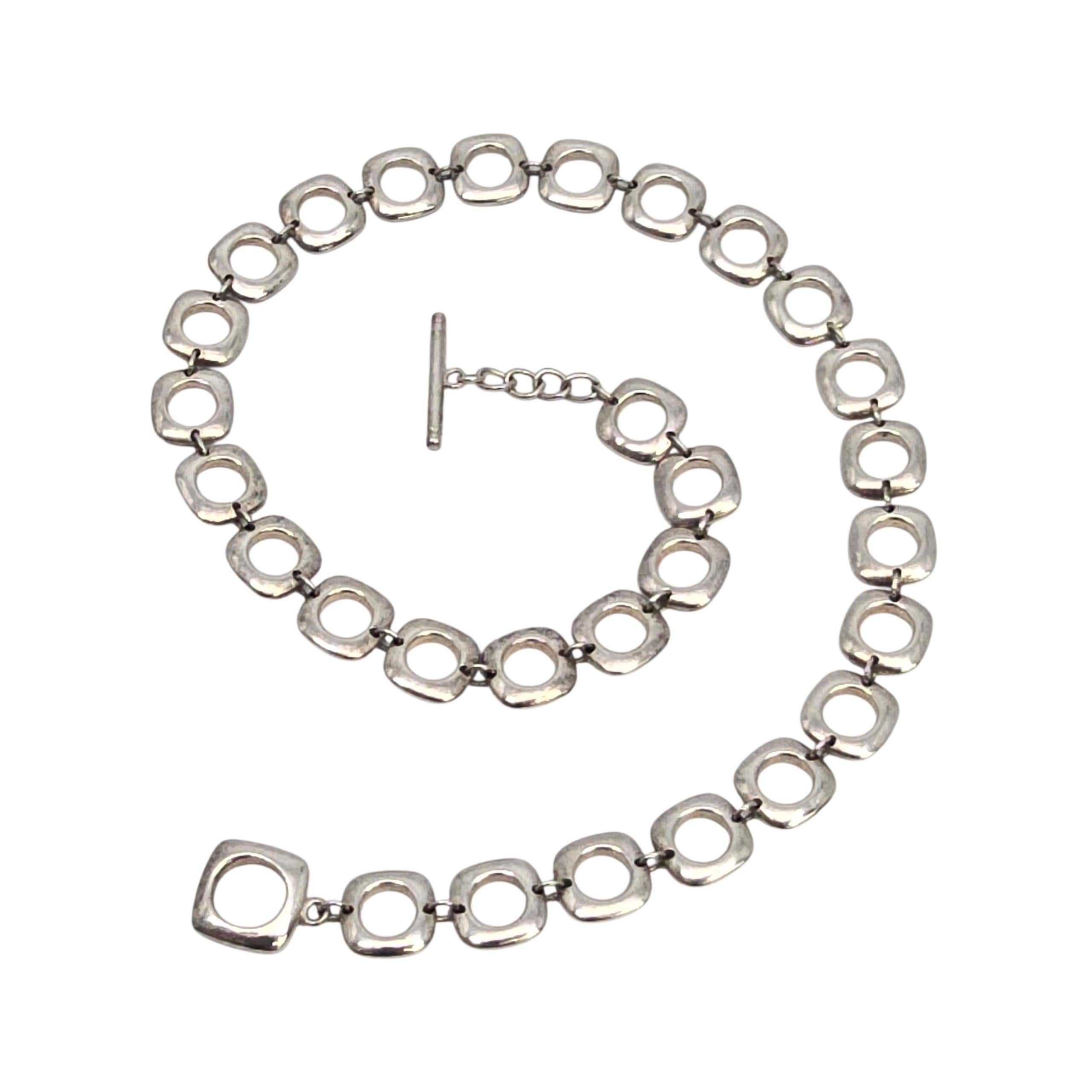 Tiffany & Co Sterling Silver Square Cushion Link Chain Toggle Necklace #22455 In Good Condition For Sale In Washington Depot, CT