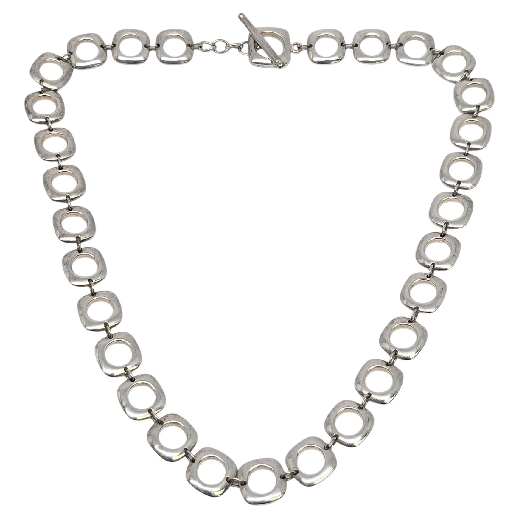 Tiffany & Co Sterling Silver Square Cushion Link Chain Toggle Necklace #22455 For Sale