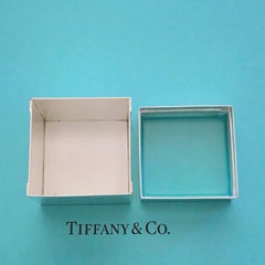 Tiffany & Co. Sterling Silver Square Keepsake Box Blue Enamel Lid Interior
