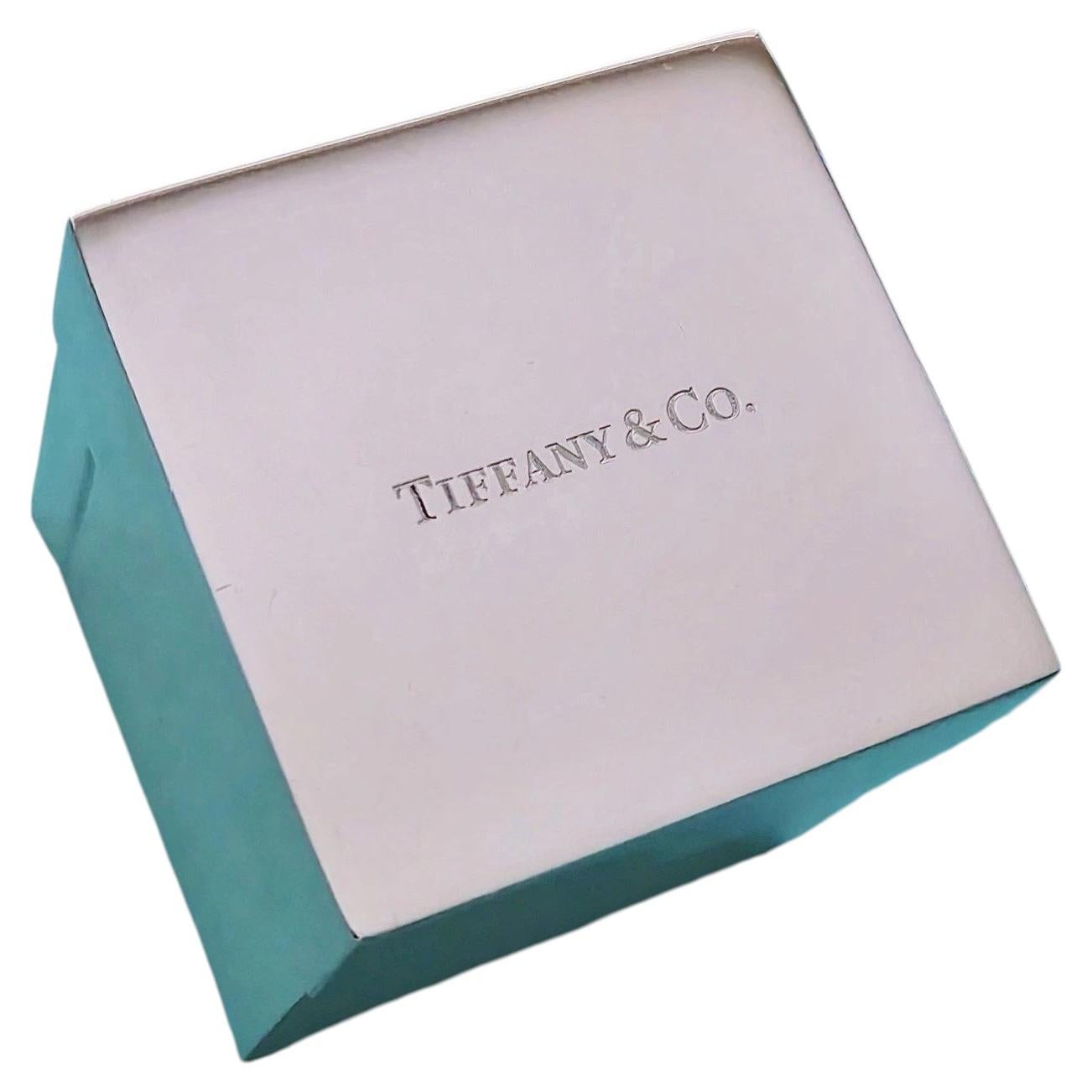 Tiffany & Co. Sterling Silver Square Keepsake Box Blue Enamel Lid Interior For Sale