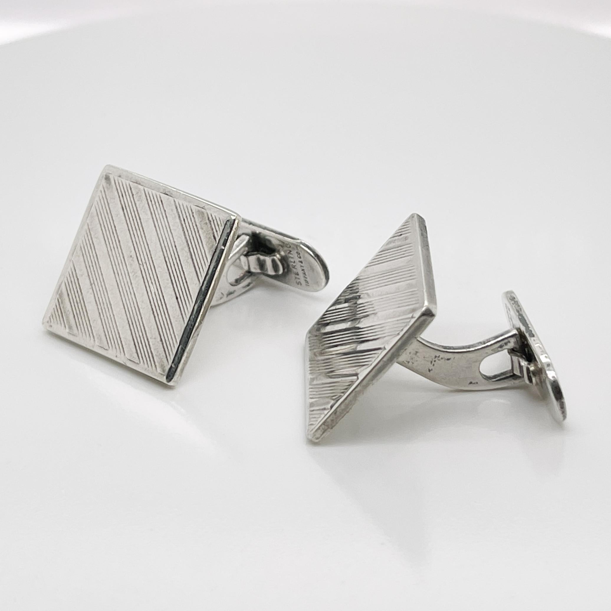 Tiffany & Co. Sterling Silver Striped Square Cufflinks In Good Condition In Philadelphia, PA