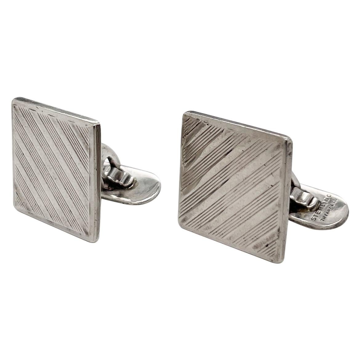 Tiffany & Co. Sterling Silver Striped Square Cufflinks