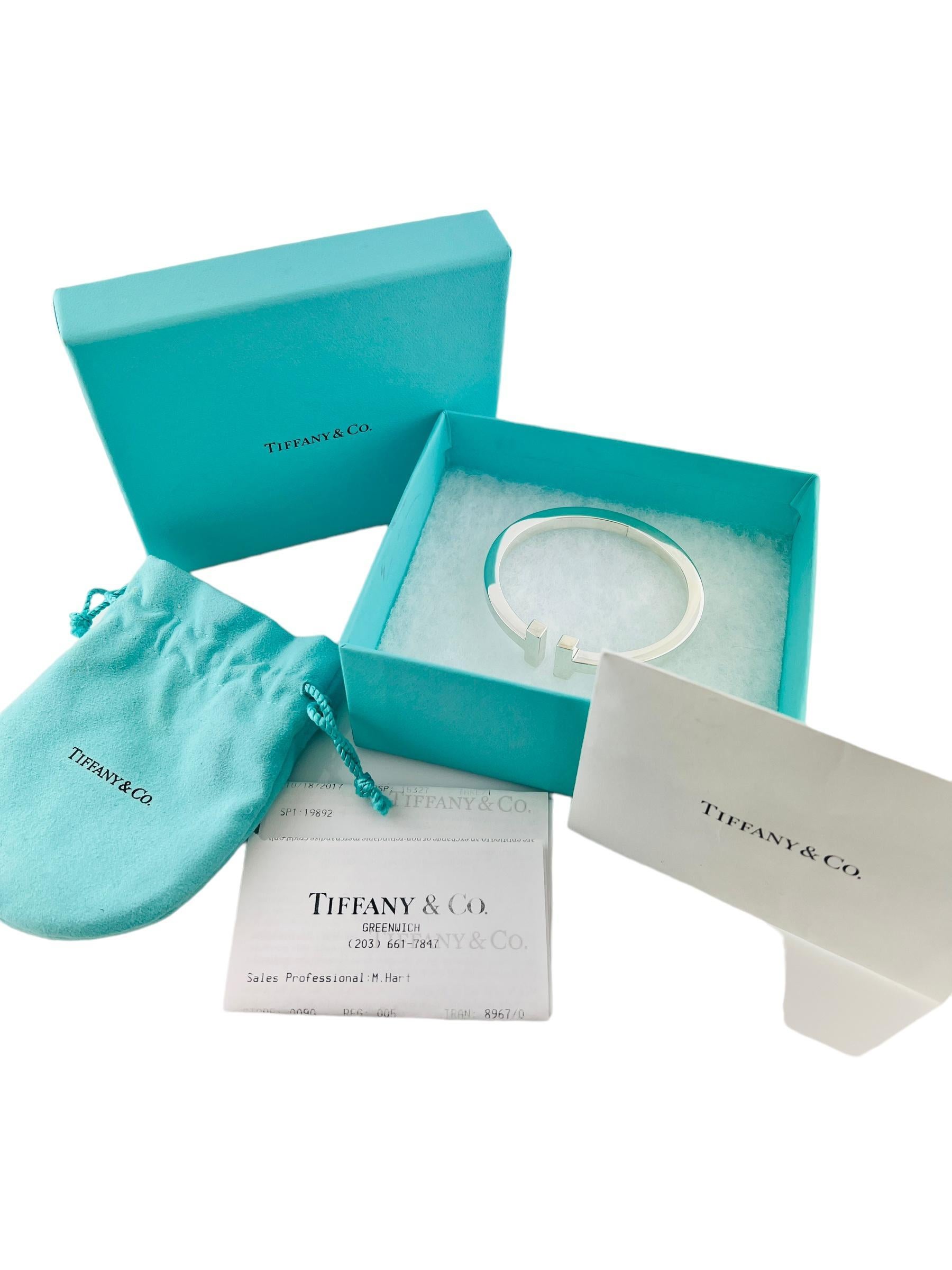 Tiffany & Co Sterling Silver T Square Bangle Bracelet Box/ Receipt #15734 2