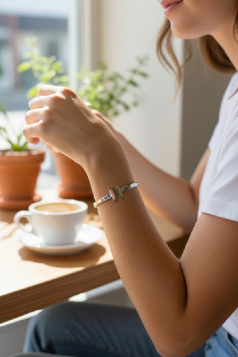 Tiffany & Co. Sterling Silver T Square Open Bracelet with Box #24077 Contemporáneo en venta