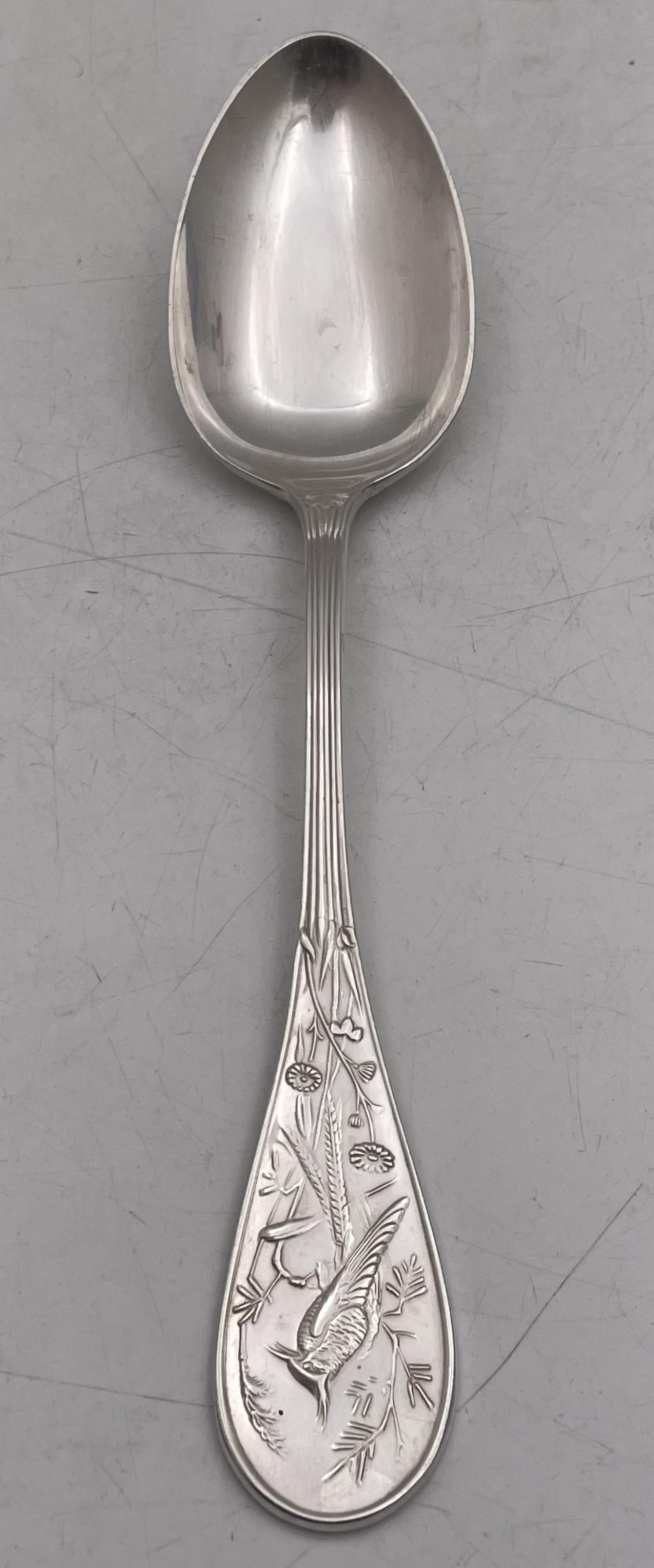 Tiffany & Co. Sterling Silber Esslöffel in der berühmten Audubon Muster, schön mit einem Vogel und natürlichen Motiven verziert, Messung 8 1/2 