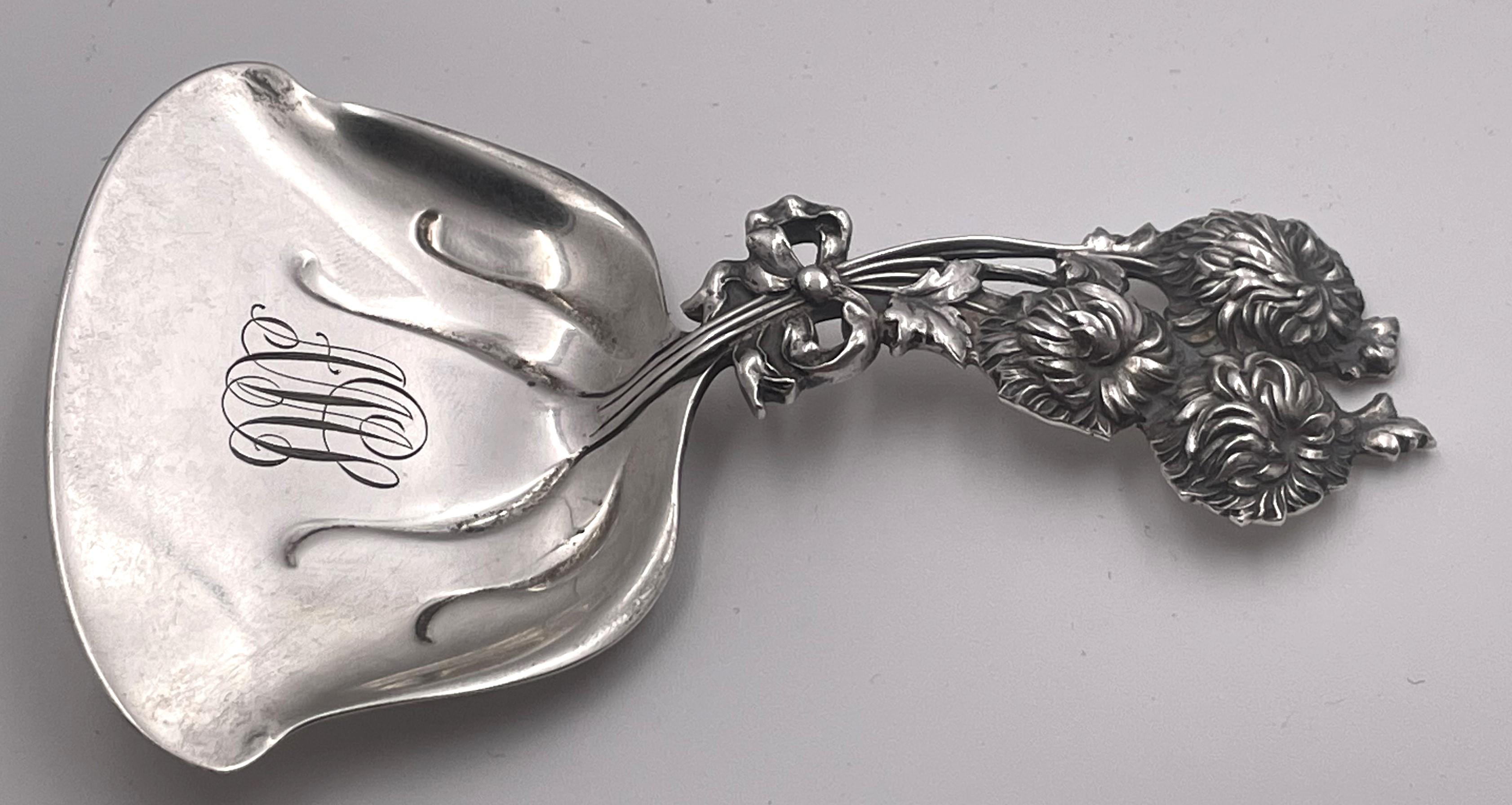 Tiffany & Co. Sterlingsilber Teedosenlöffel mit Chrysantheme. Es misst 4 