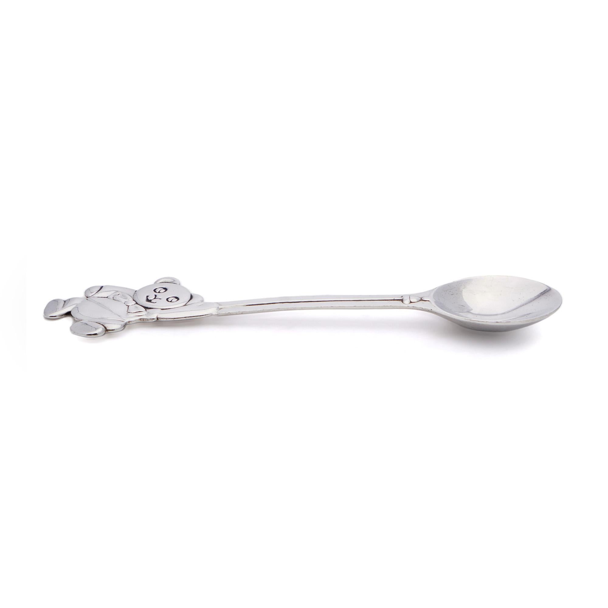 Tiffany & Co. Sterling Silver Teddy Bear Baby Child Feeding Spoon. In Good Condition In Braintree, GB