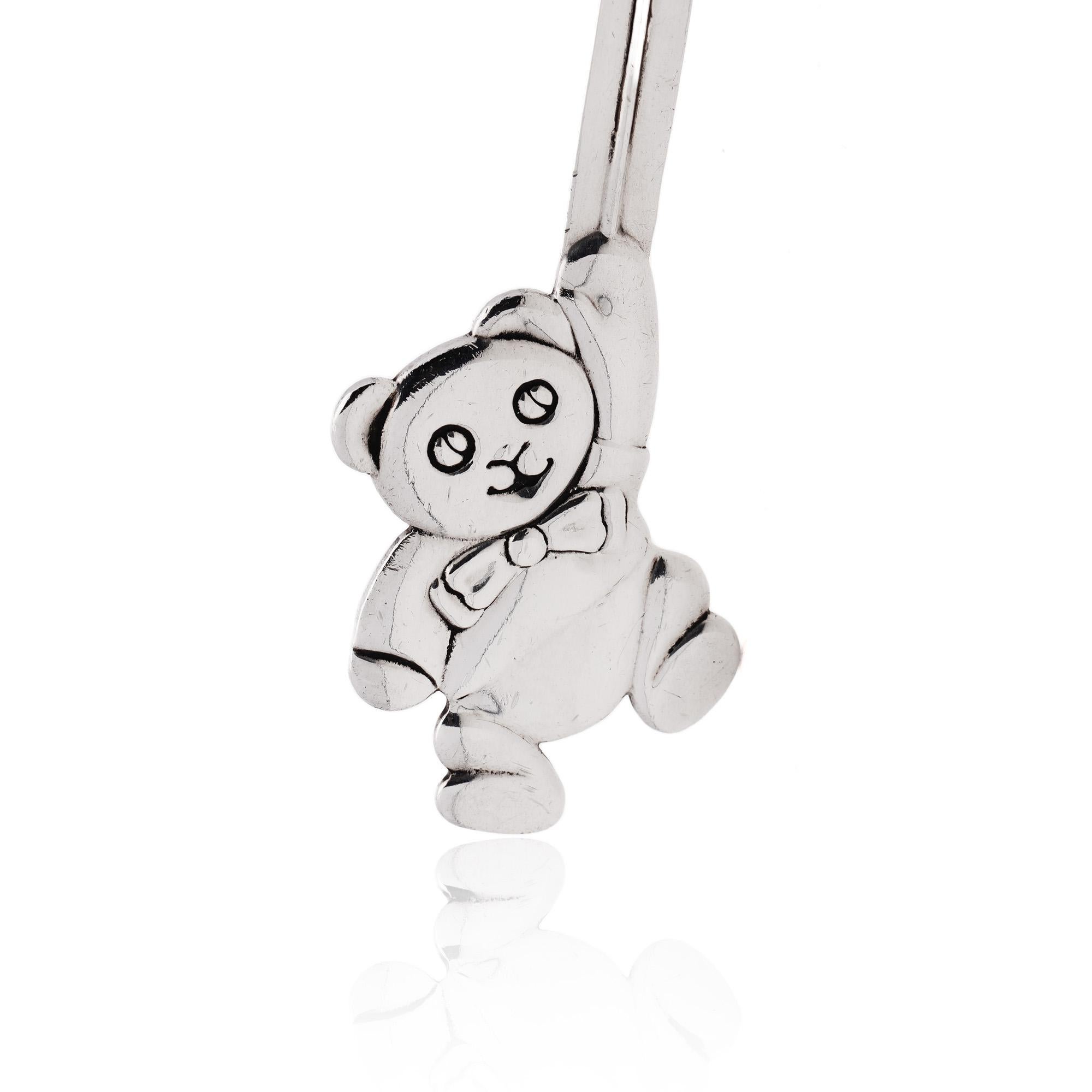 Tiffany & Co. Sterling Silver Teddy Bear Baby Child Feeding Spoon. In Good Condition In Braintree, GB