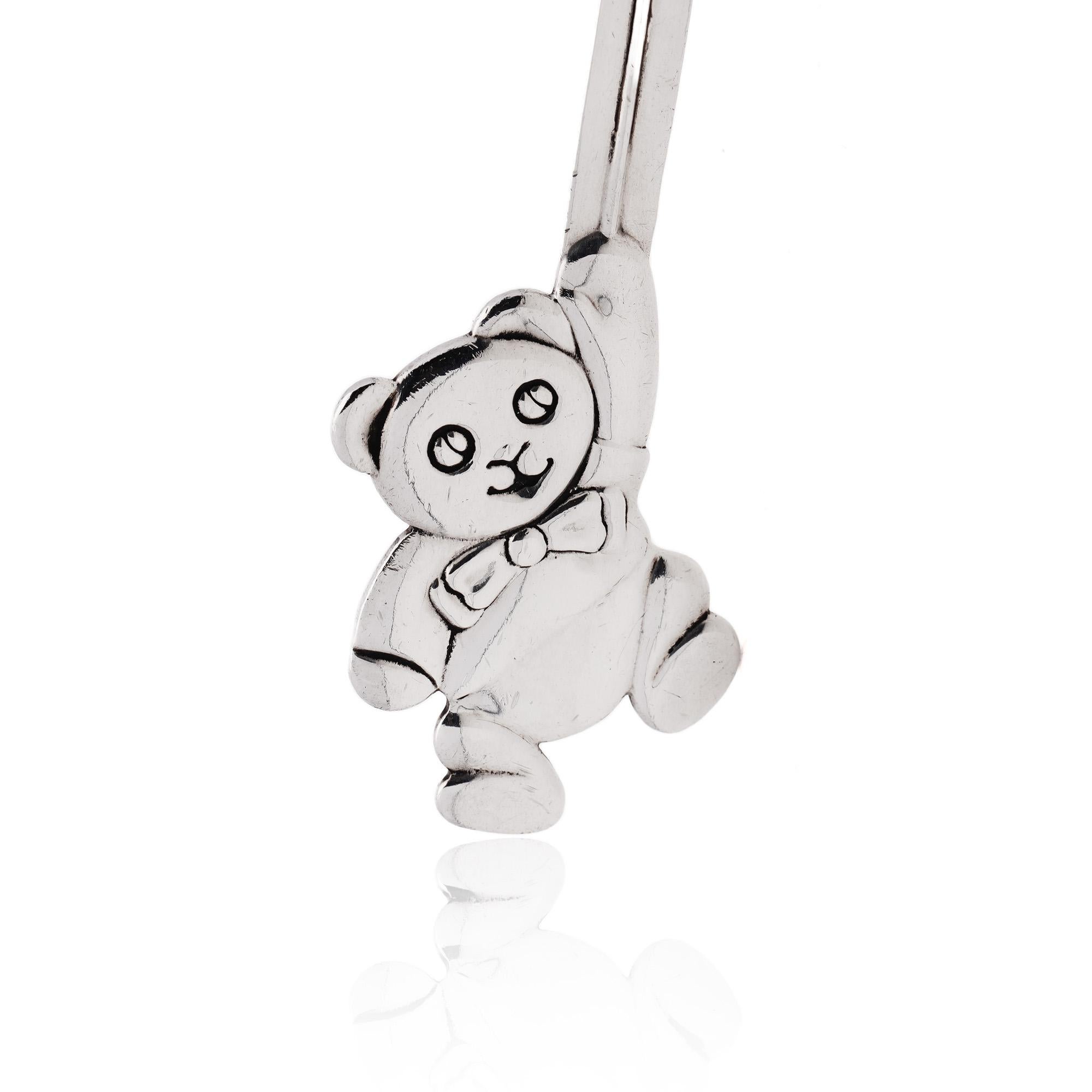 Late 20th Century Tiffany & Co. Sterling Silver Teddy Bear Baby Child Feeding Spoon.