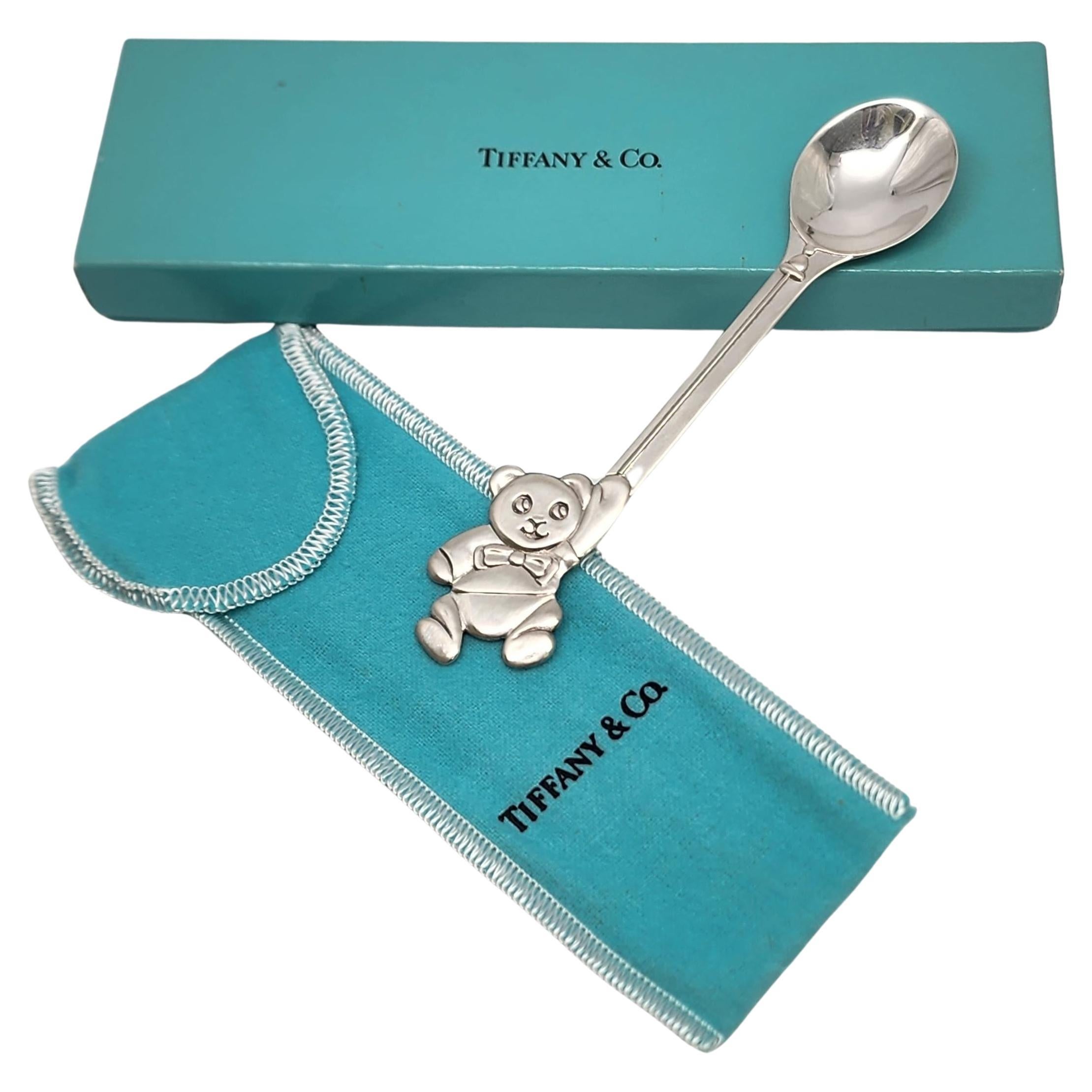 Tiffany & Co Sterling Silver Teddy Bear Baby/Child Spoon w/Box and Pouch #17258 For Sale