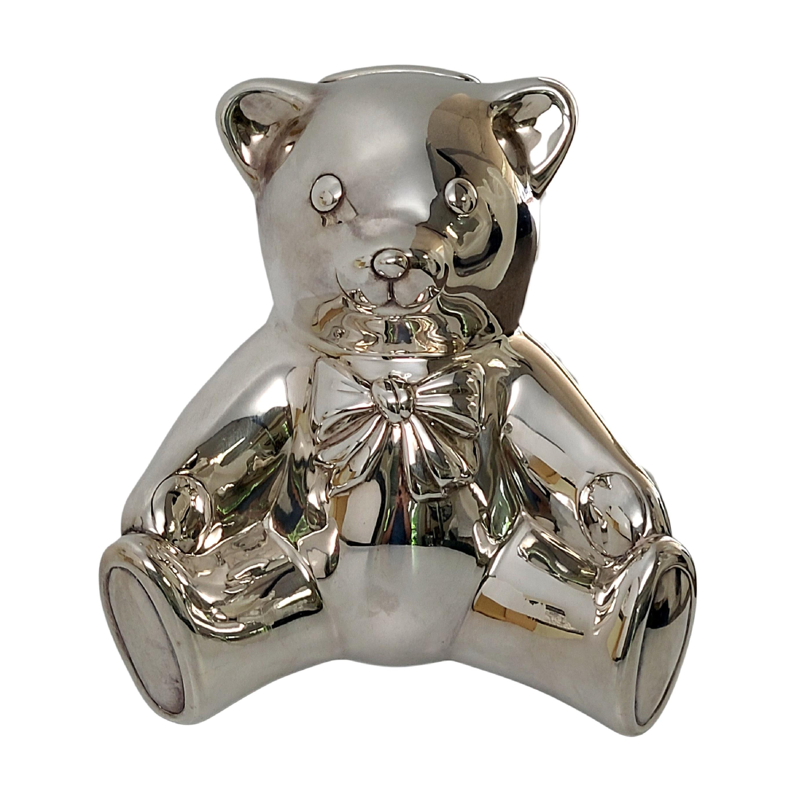 Tiffany & Co Sterling Silver Teddy Bear Coin Piggy Bank In Good Condition In Washington Depot, CT
