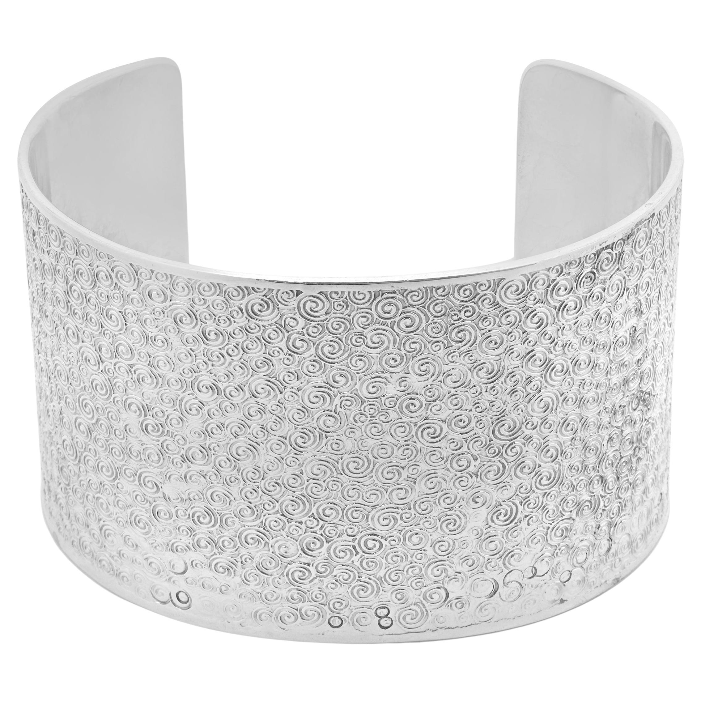 Tiffany & Co. Sterling Silver Texted Wide Cuff Bracelet