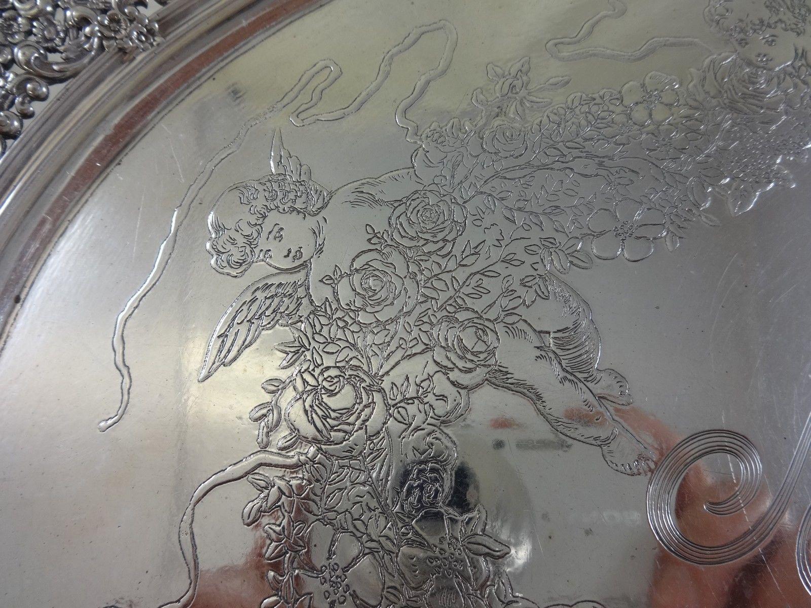 Tiffany & Co. Sterling Silver Tray Footed with Acid Etched Cherubs In Excellent Condition For Sale In Big Bend, WI