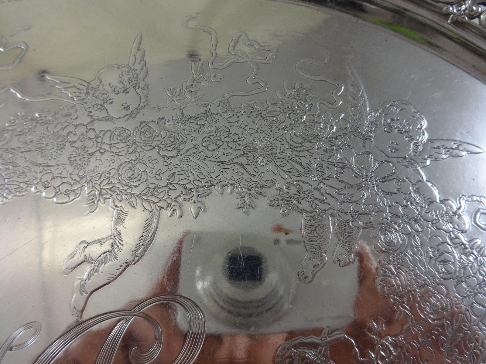 19th Century Tiffany & Co. Sterling Silver Tray Footed with Acid Etched Cherubs For Sale