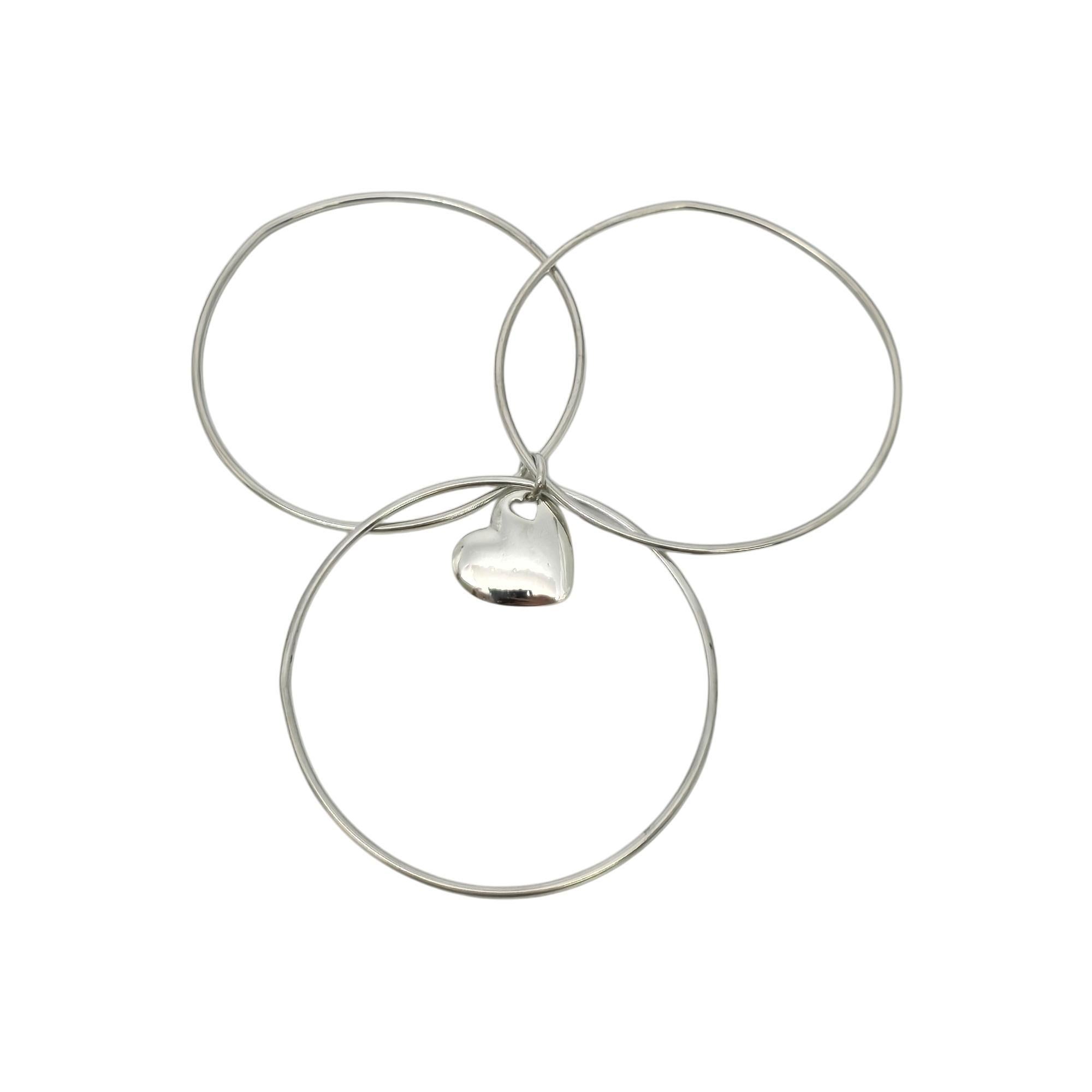 Women's Tiffany & Co Sterling Silver Triple Bangle Bracelet with Heart Dangle #20137