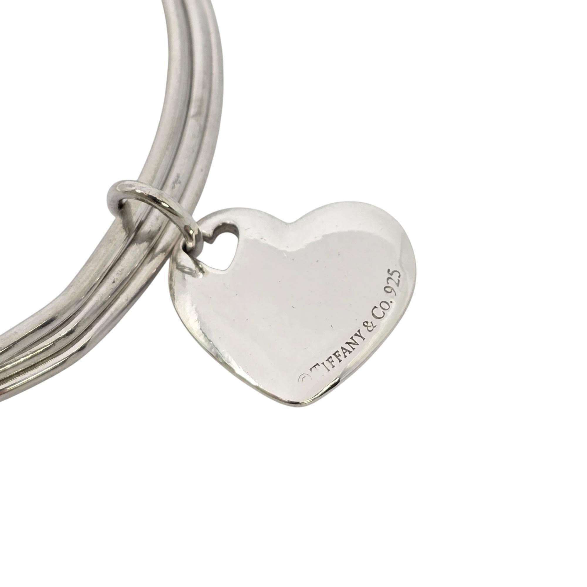 Tiffany & Co Sterling Silver Triple Bangle Bracelet with Heart Dangle #20137 2