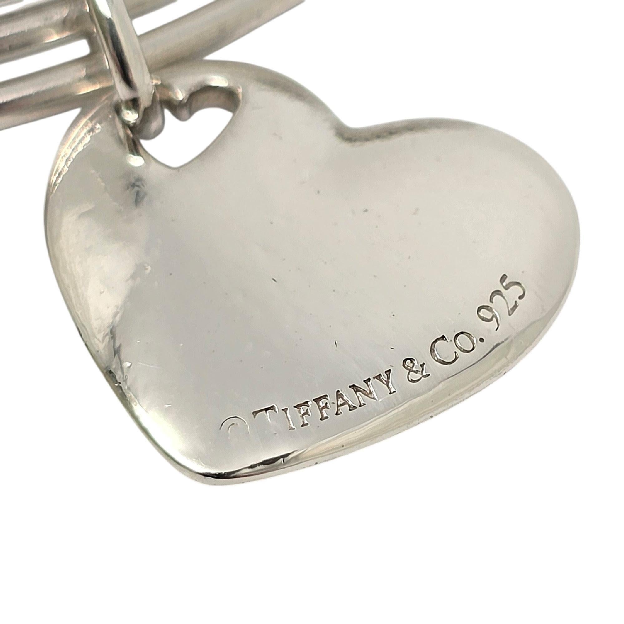 Tiffany & Co Sterling Silver Triple Bangle Bracelet with Heart Dangle #20137 3