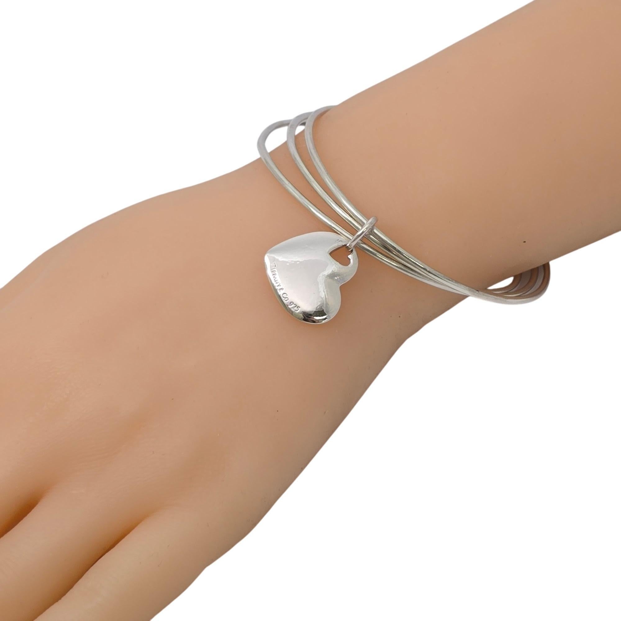 Tiffany & Co Sterling Silver Triple Bangle Bracelet with Heart Dangle #20137 5