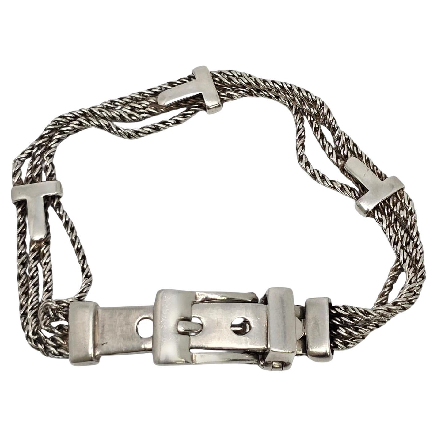 Tiffany & Co Sterling Silver Twist Rope T's Belt Buckle Bracelet #21925