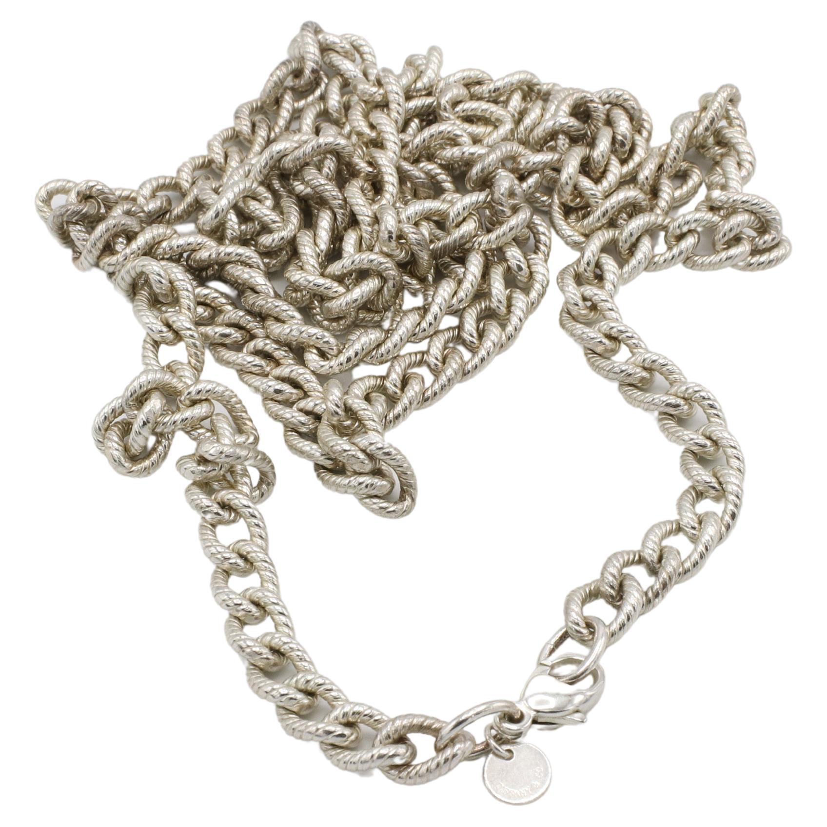 Modern Tiffany & Co. Sterling Silver Twisted Cuban Cable Chain Long Link Necklace