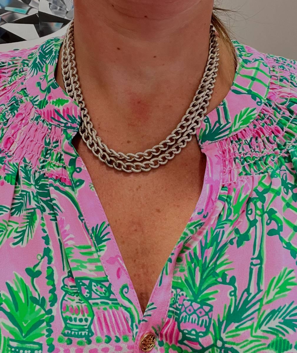 Tiffany & Co. Sterling Silver Twisted Cuban Cable Chain Long Link Necklace In Excellent Condition In  Baltimore, MD