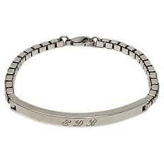 Tiffany & Co Sterling Silver Venetian Box Chain Bar ID Bracelet w/Monogram 24664