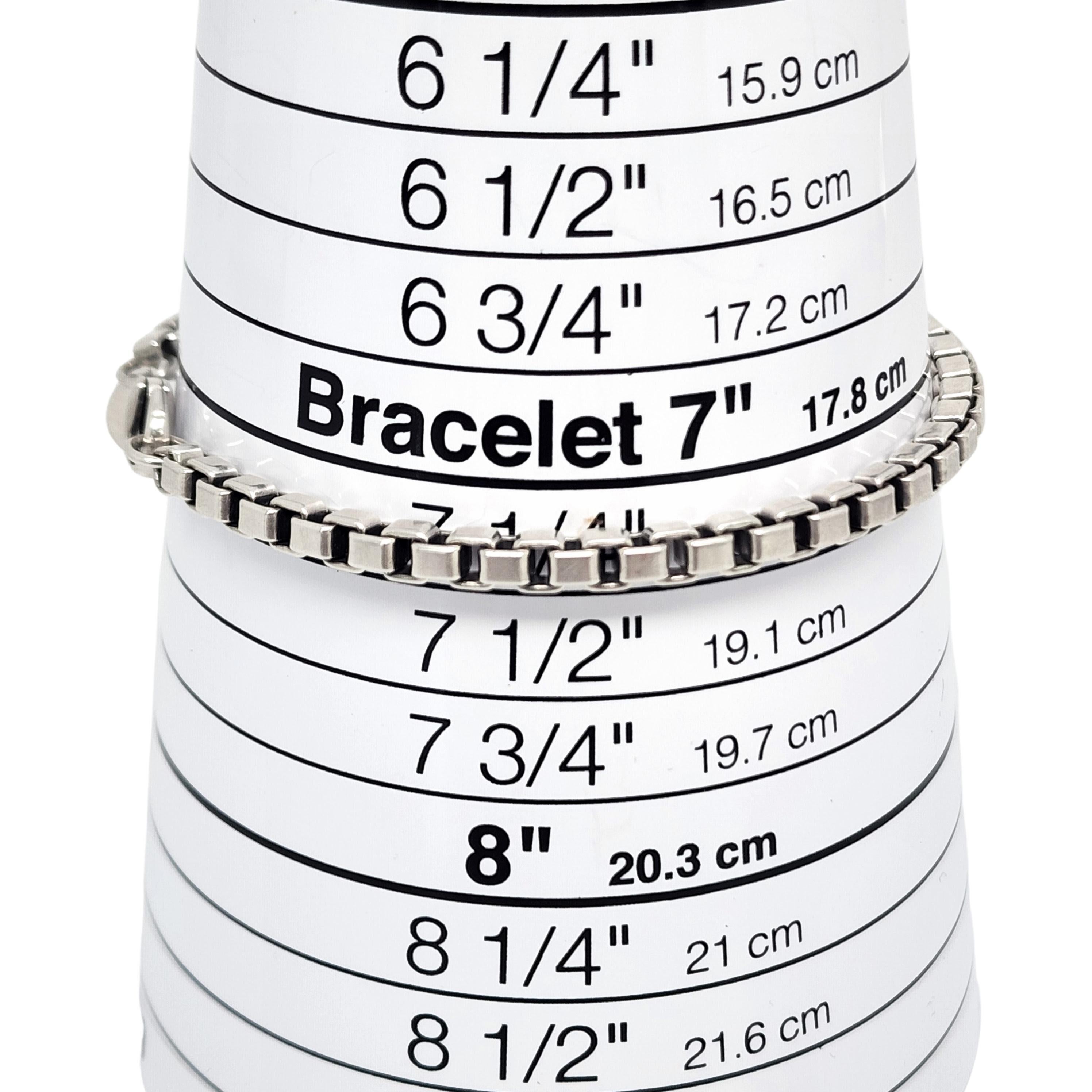Sterling silver Venetian box chain bracelet by Tiffany & Co.

Authentic Tiffany box chain bracelet featuring a lobster claw closure. Tiffany box and pouch are not included.

Measures 7