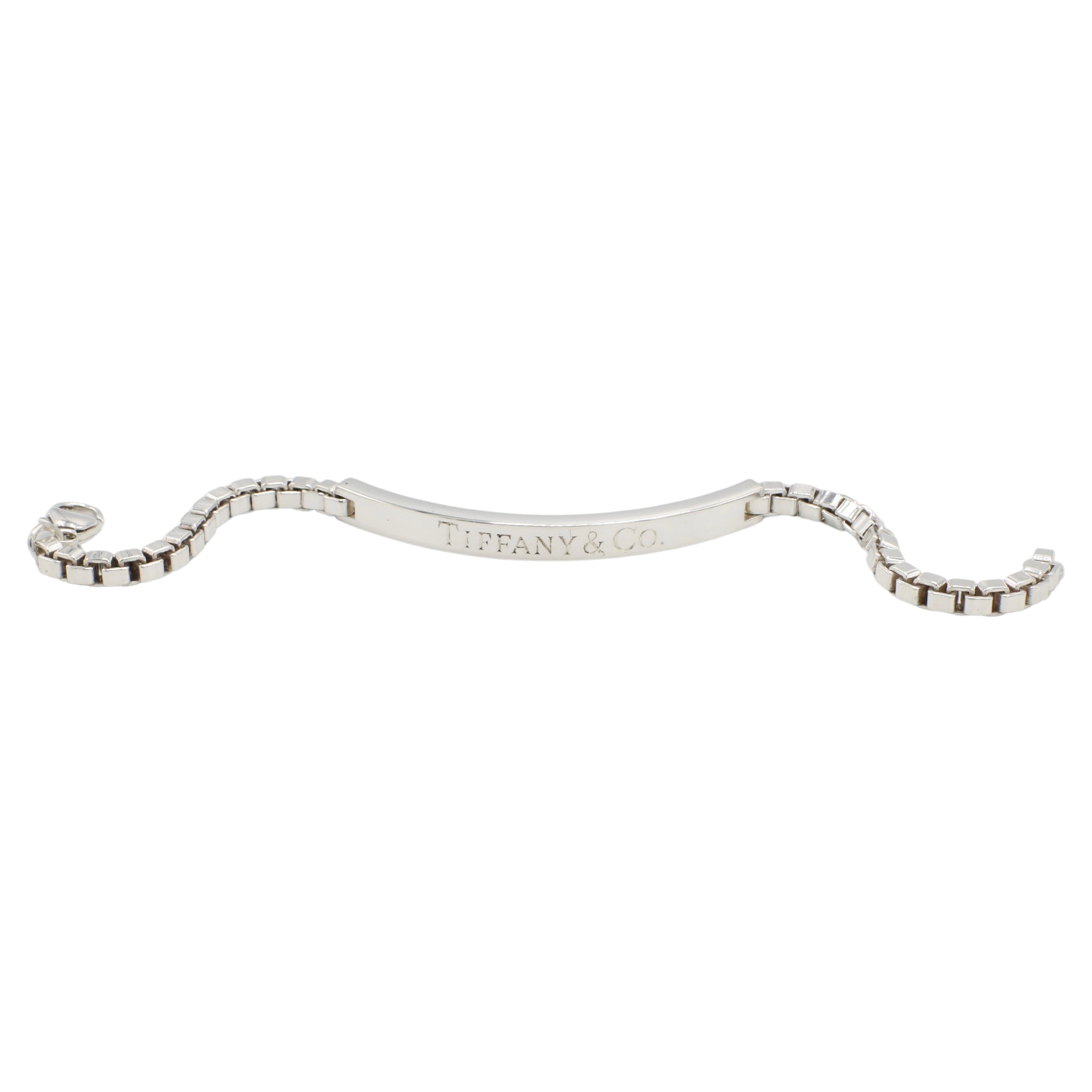 Women's or Men's Tiffany & Co. Sterling Silver Venetian Box Link Chain ID Bar Bracelet 