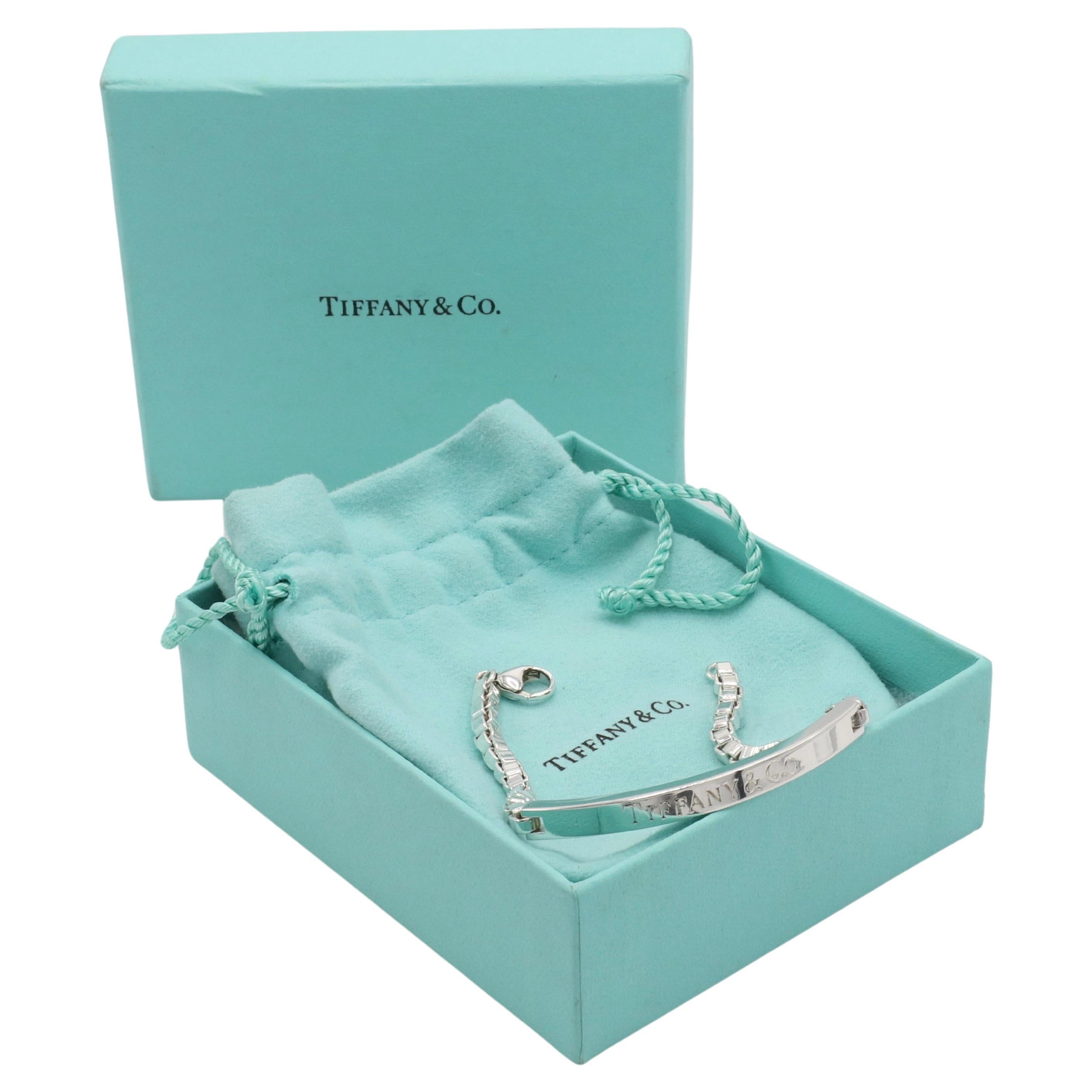 Tiffany & Co. Sterling Silver Venetian Box Link Chain ID Bar Bracelet  1