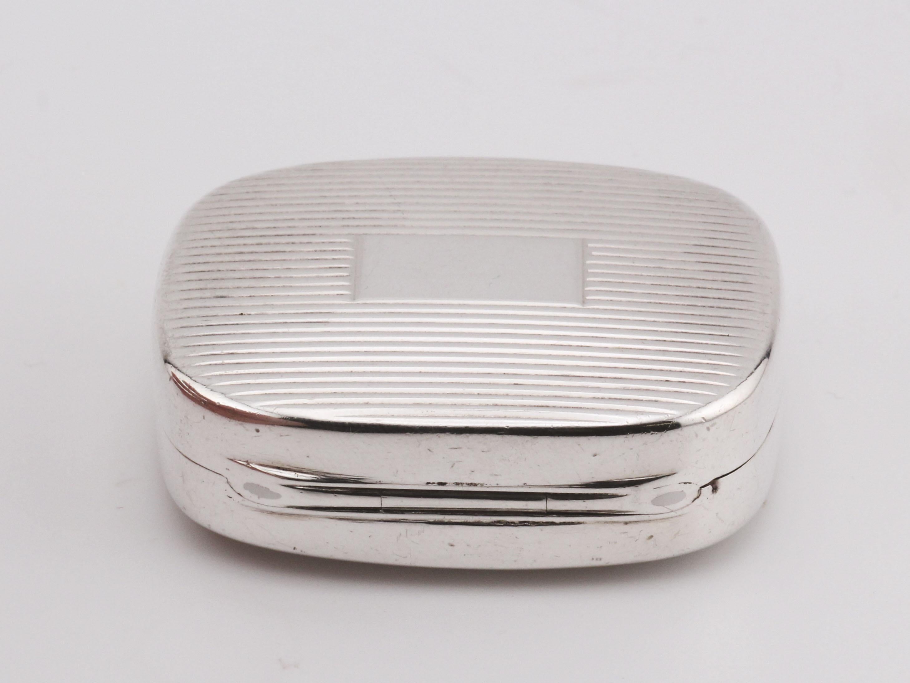 Tiffany & Co. Sterling Silver Vintage Striped Design Rectangular Pill Box Case In Good Condition In Simpsonville, SC