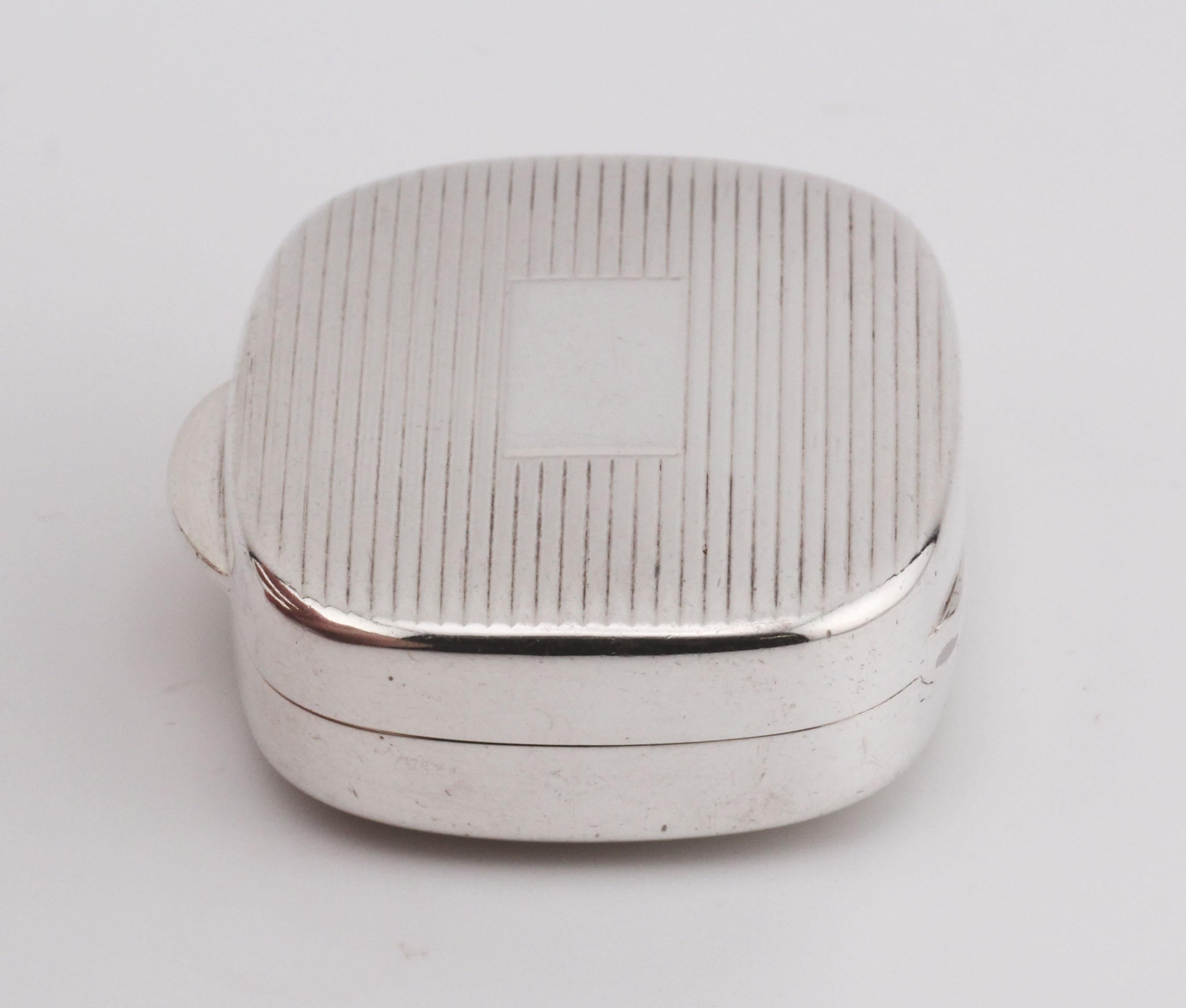 Women's or Men's Tiffany & Co. Sterling Silver Vintage Striped Design Rectangular Pill Box Case