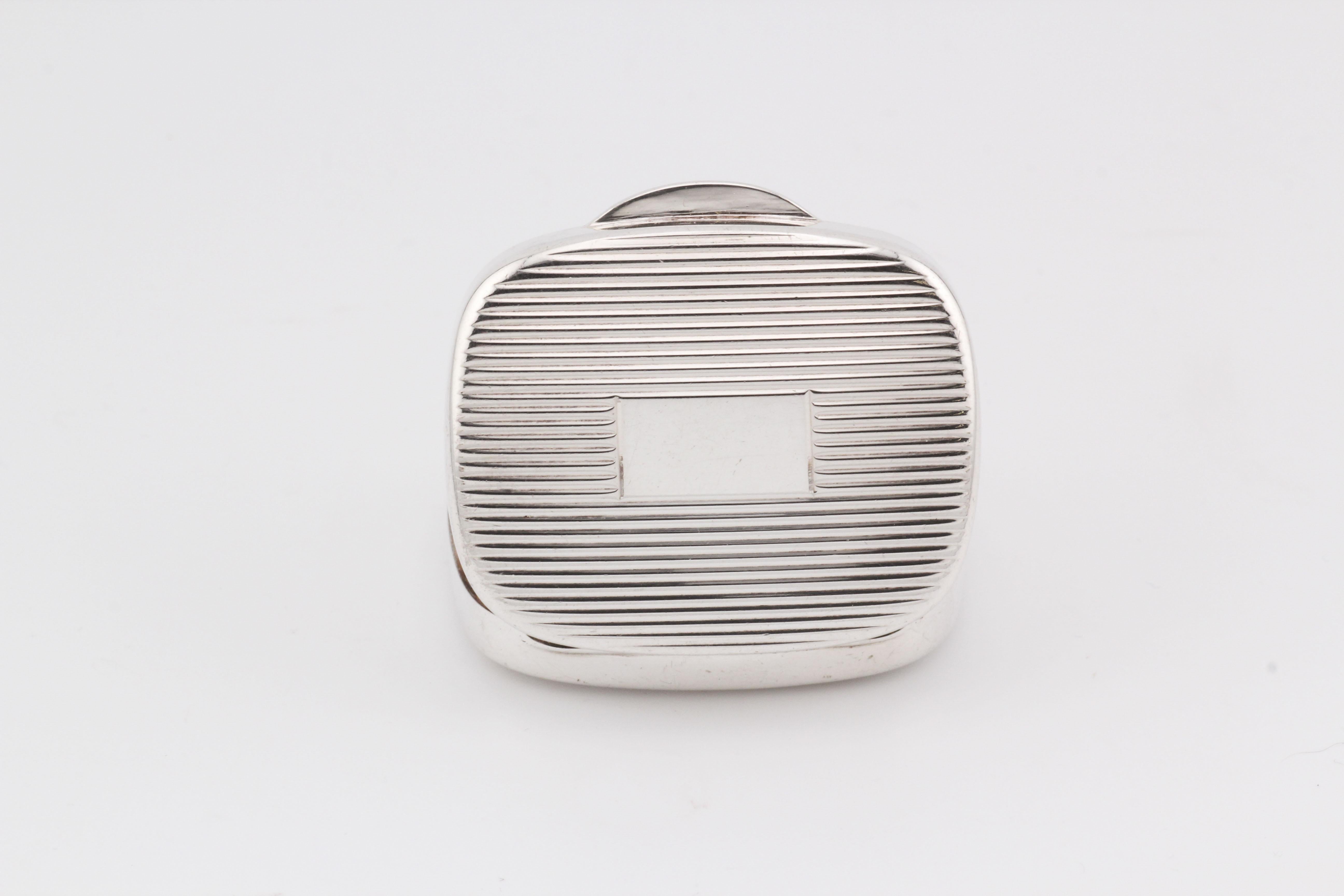 Tiffany & Co. Sterling Silver Vintage Striped Design Rectangular Pill Box Case 1
