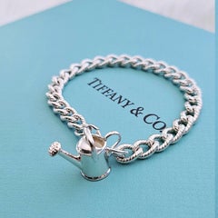 Tiffany & Co. Sterling Silver Watering Can Charm Textured Link Bracelet