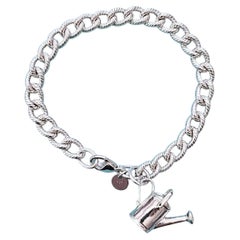 Tiffany & Co. Sterling Silver Watering Can Charm Textured Link Bracelet