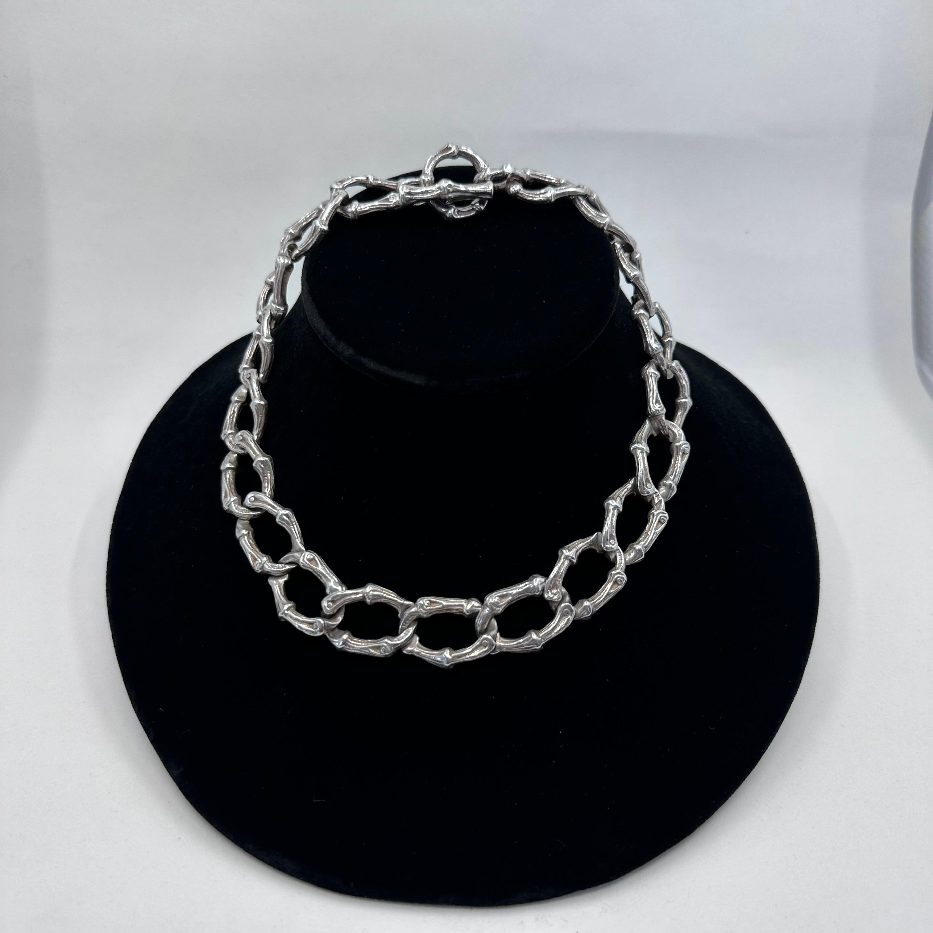 Tiffany & Co Sterling Silver Wide Bamboo Necklace 1996 In Good Condition For Sale In Beverly Hills, CA