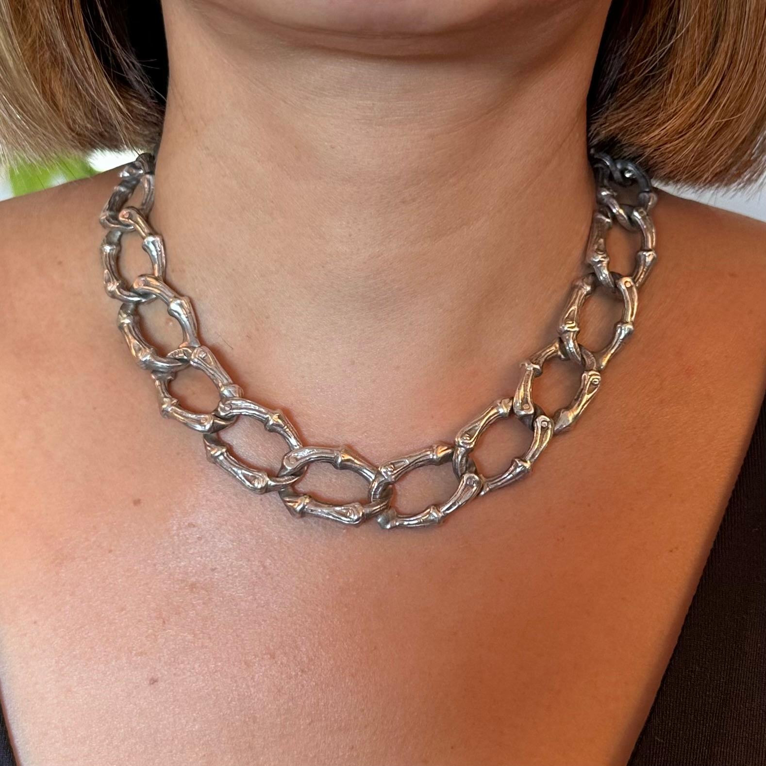 Tiffany & Co Sterling Silver Wide Bamboo Necklace 1996 In Good Condition In Beverly Hills, CA