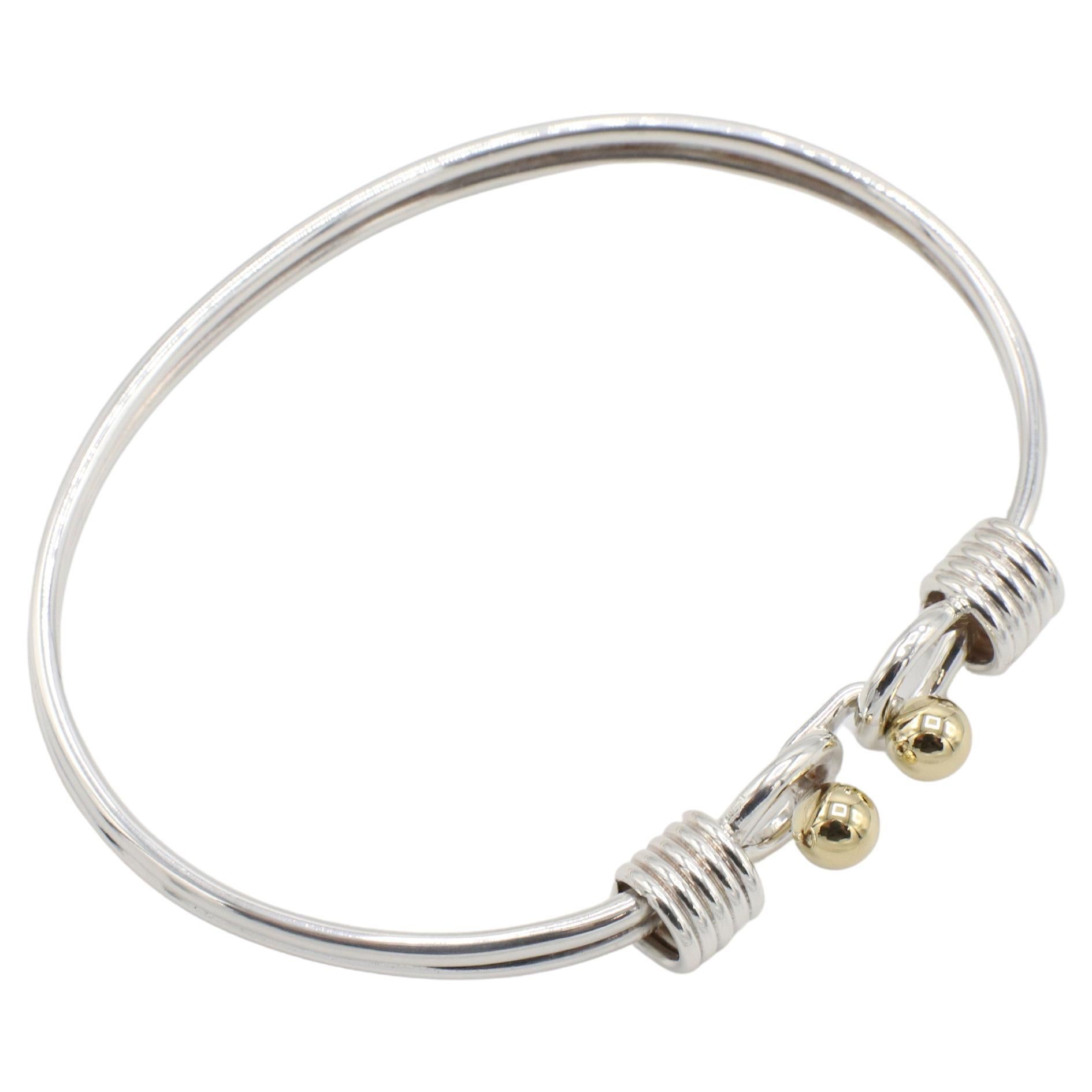 Modern Tiffany & Co. Sterling Silver & Yellow Gold Double Hook Bangle Cuff Bracelet