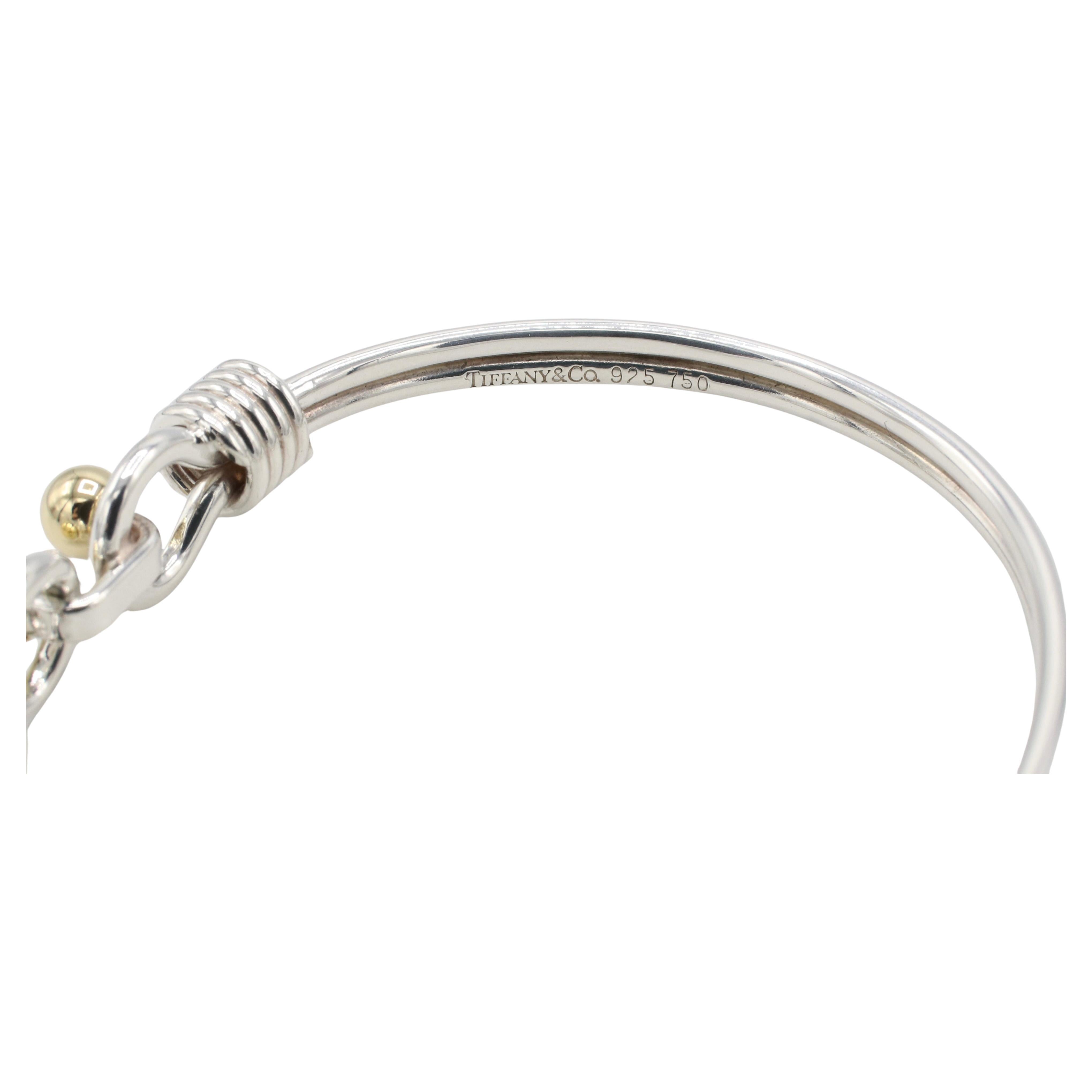 Tiffany & Co. Sterling Silver & Yellow Gold Double Hook Bangle Cuff Bracelet In Excellent Condition In  Baltimore, MD