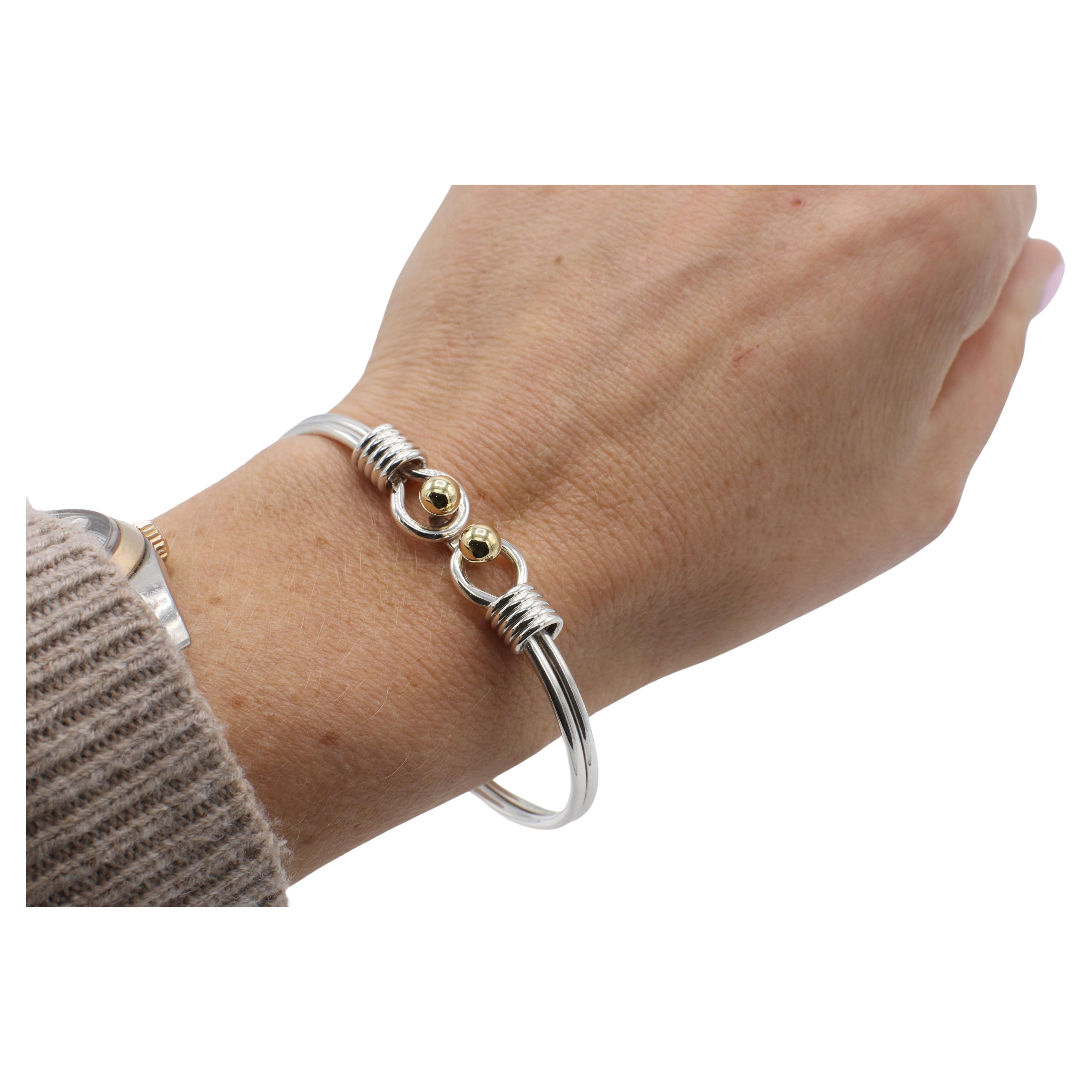Women's Tiffany & Co. Sterling Silver & Yellow Gold Double Hook Bangle Cuff Bracelet