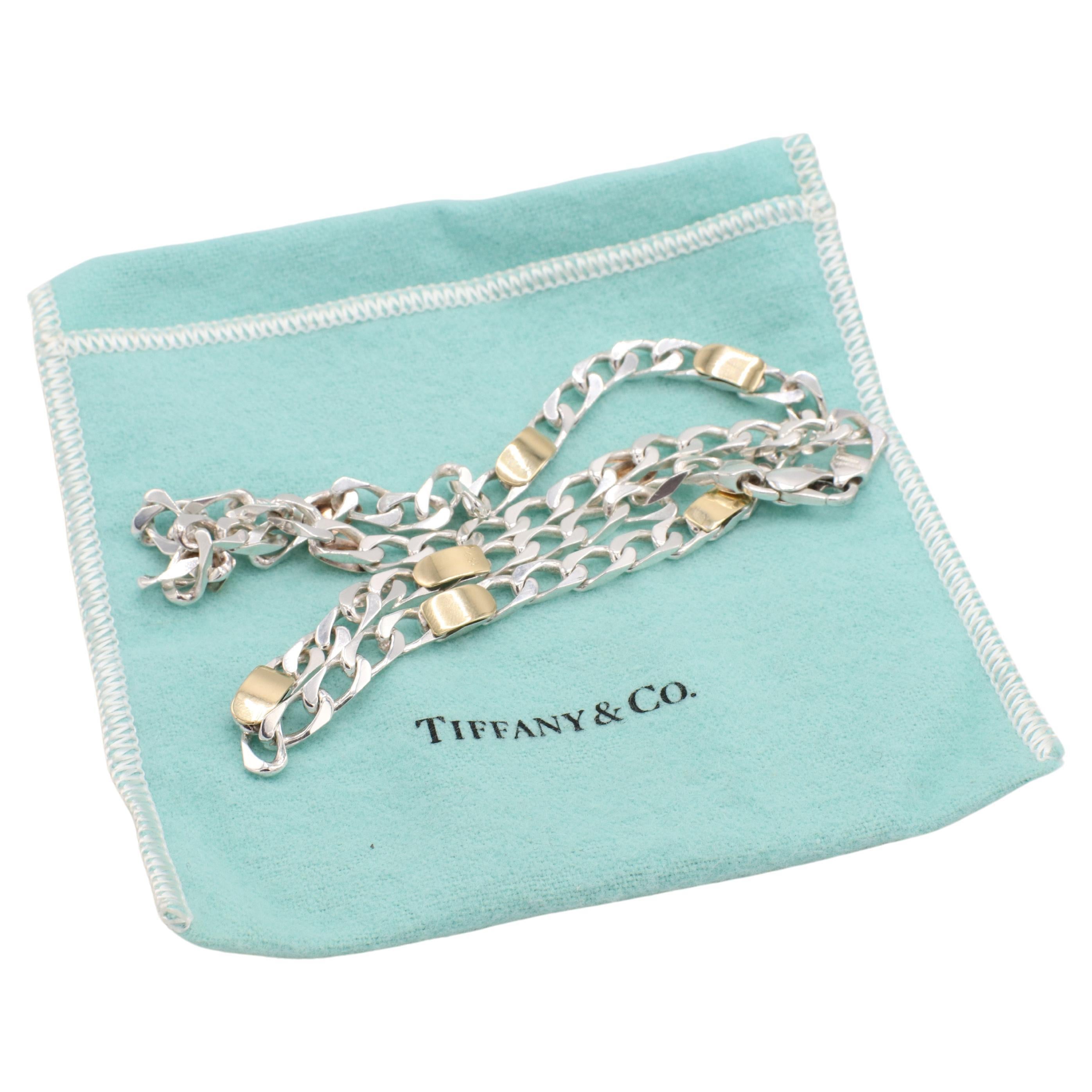 Tiffany & Co. Sterling Silver & Yellow Gold Figaro Chain Link Necklace  In Excellent Condition In  Baltimore, MD