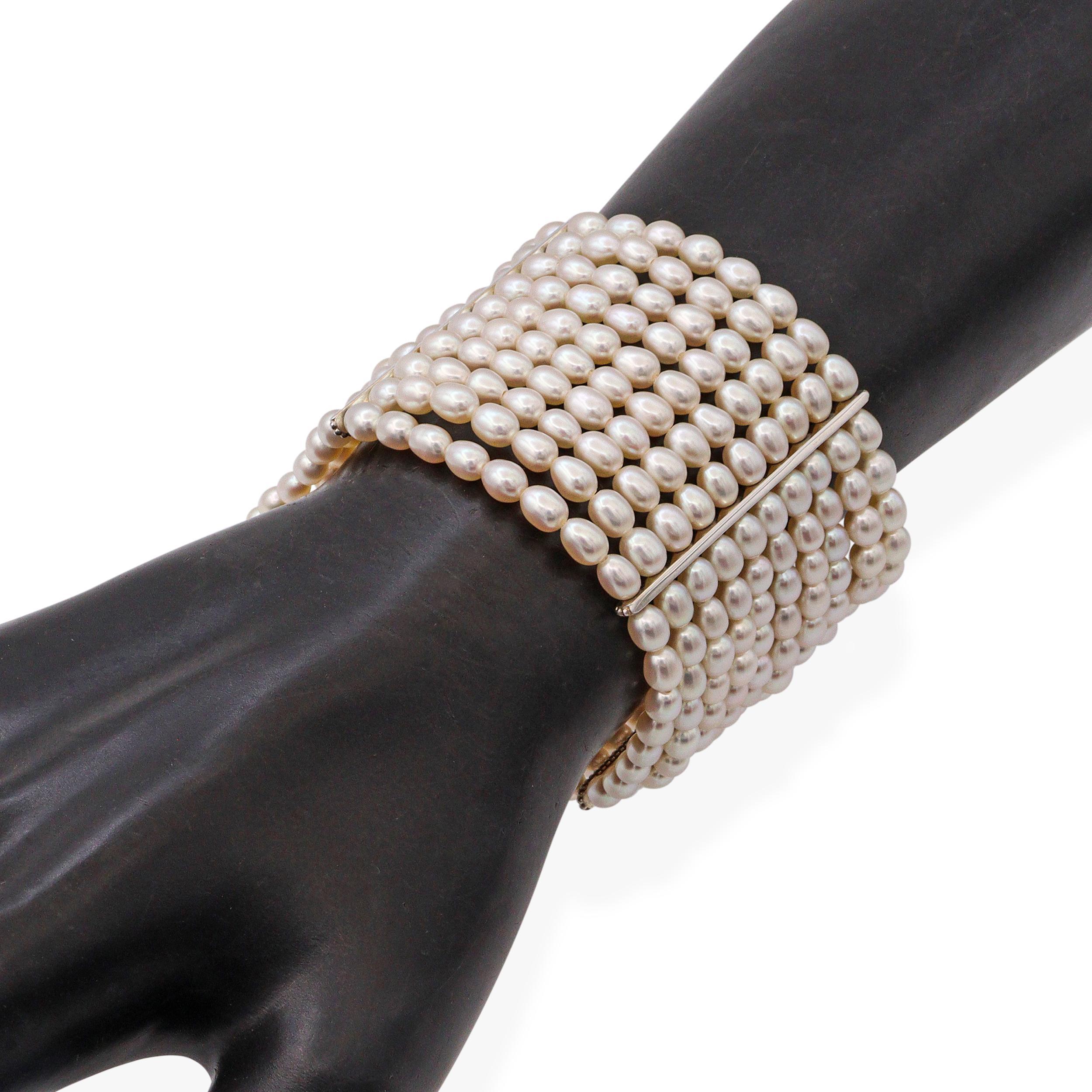 Perlina Tiffany & Co. Bracciale di perle d'acqua dolce a 10 file Ziegfeld in argento 925 in vendita