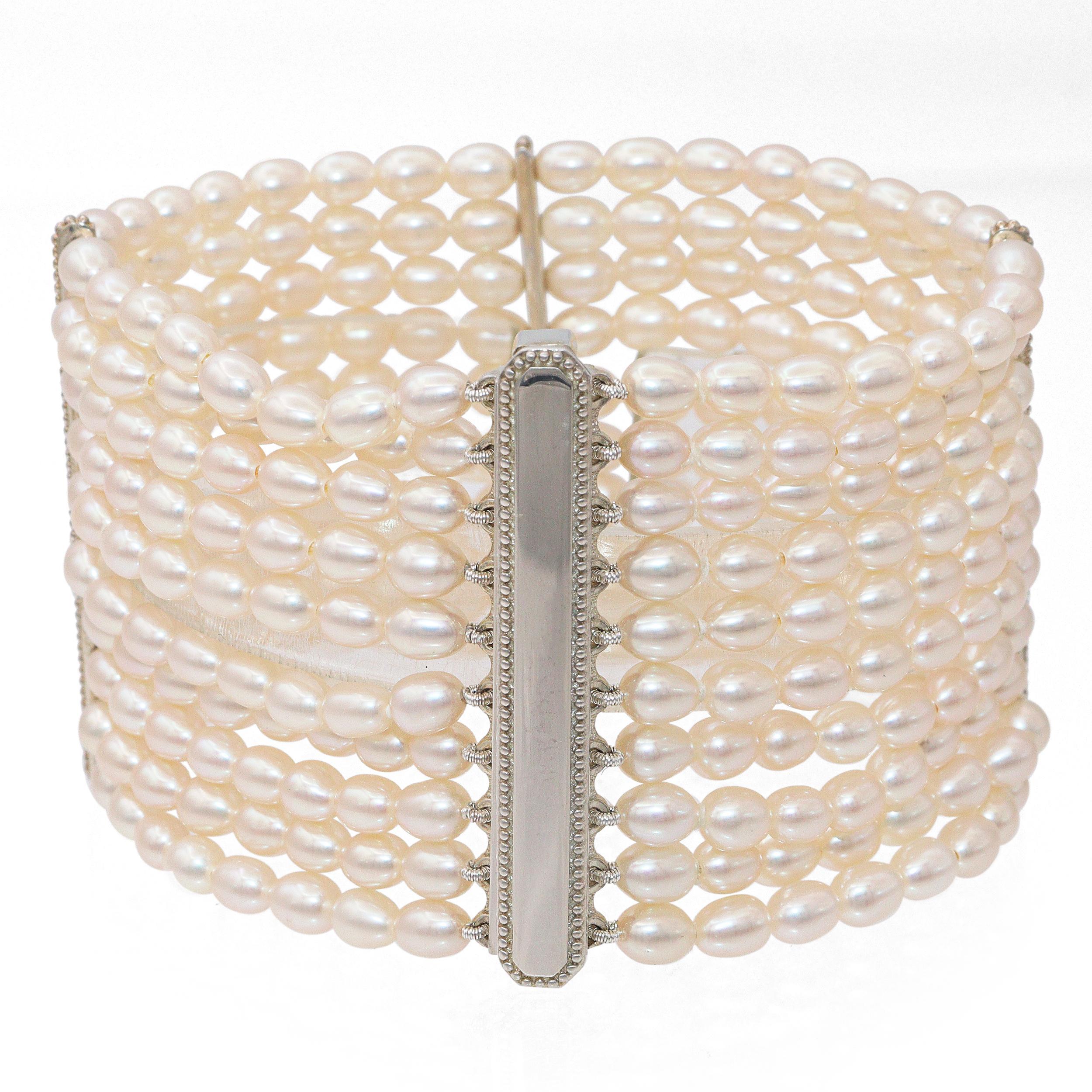 Donna Tiffany & Co. Bracciale di perle d'acqua dolce a 10 file Ziegfeld in argento 925 in vendita