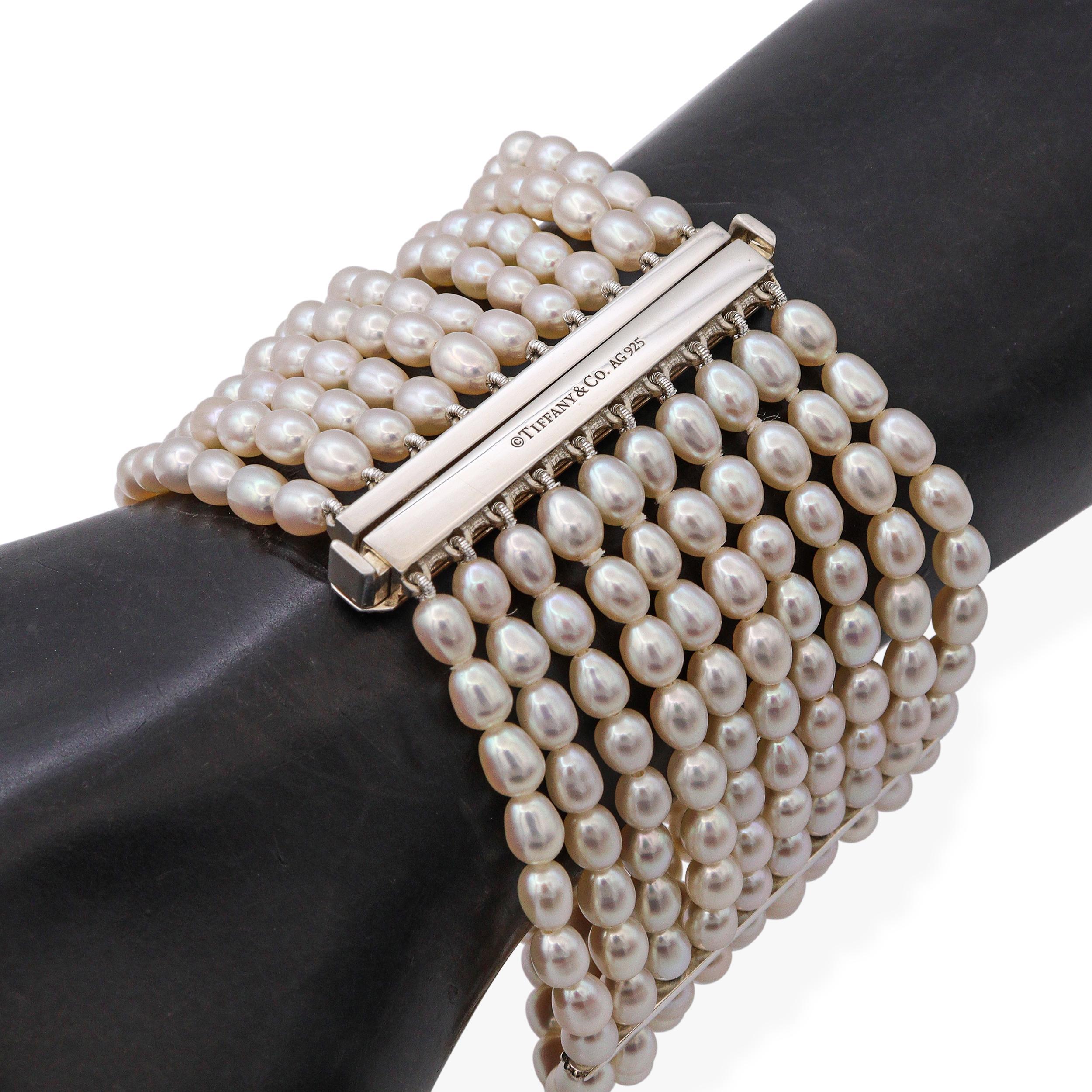 Tiffany & Co. Bracciale di perle d'acqua dolce a 10 file Ziegfeld in argento 925 in vendita 2