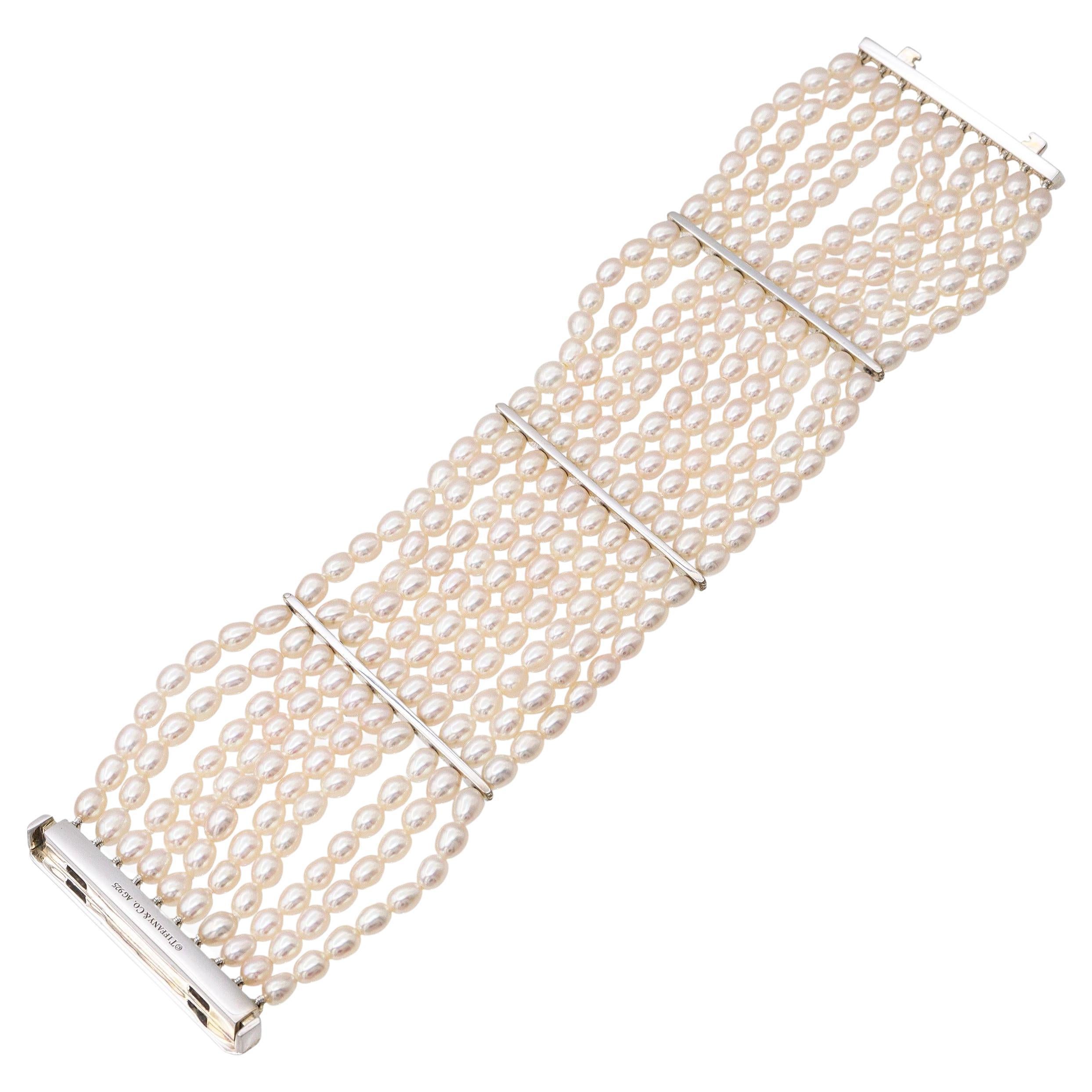 Tiffany & Co. Bracciale di perle d'acqua dolce a 10 file Ziegfeld in argento 925 in vendita