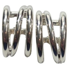 Tiffany & Co. Sterling Silver Zigzag Triple Hoop Huggie Earrings #25225